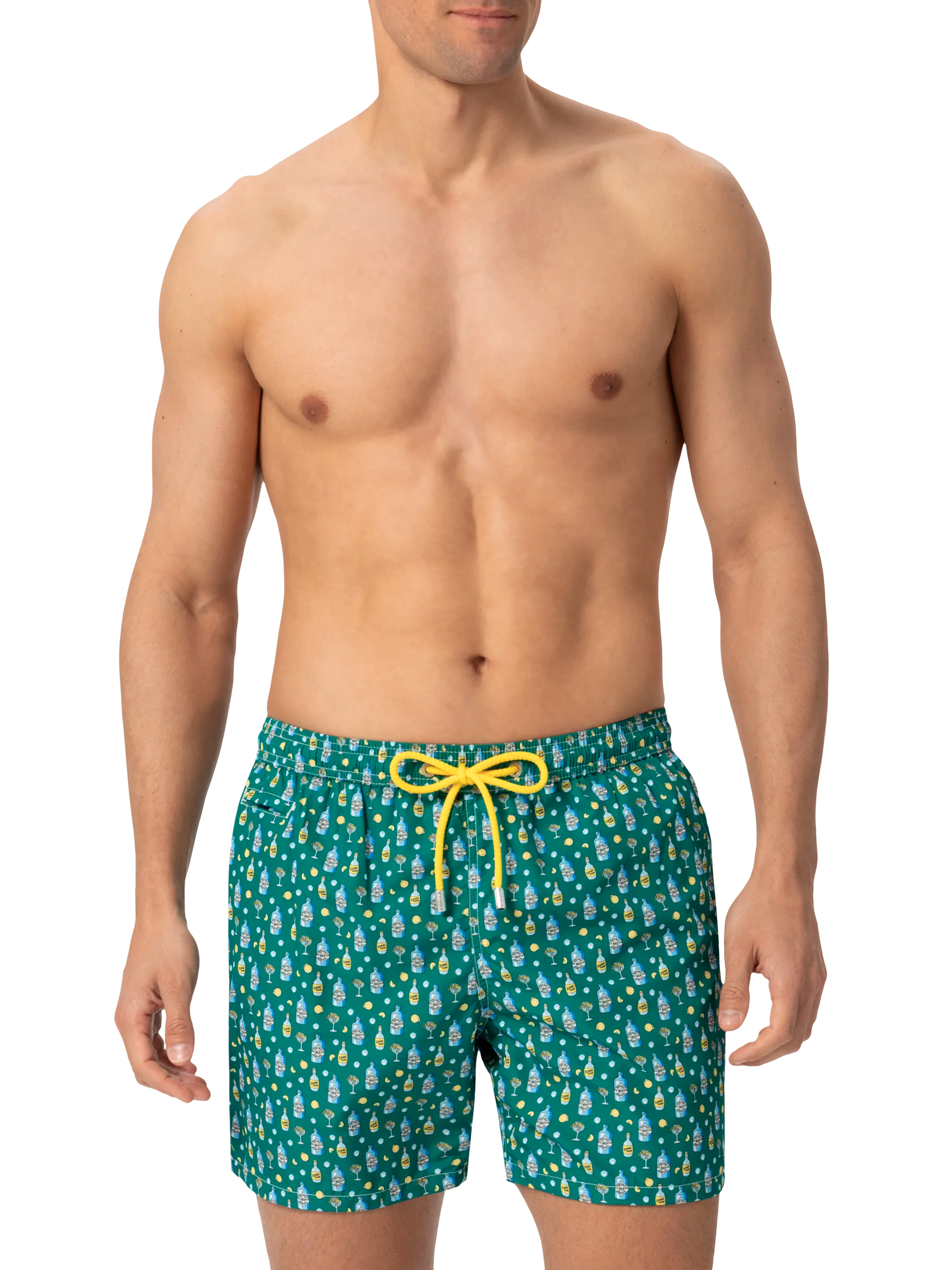 Lightweight Fabric Swim Shorts Lighting With Gin Lemon Print Green Swimshort