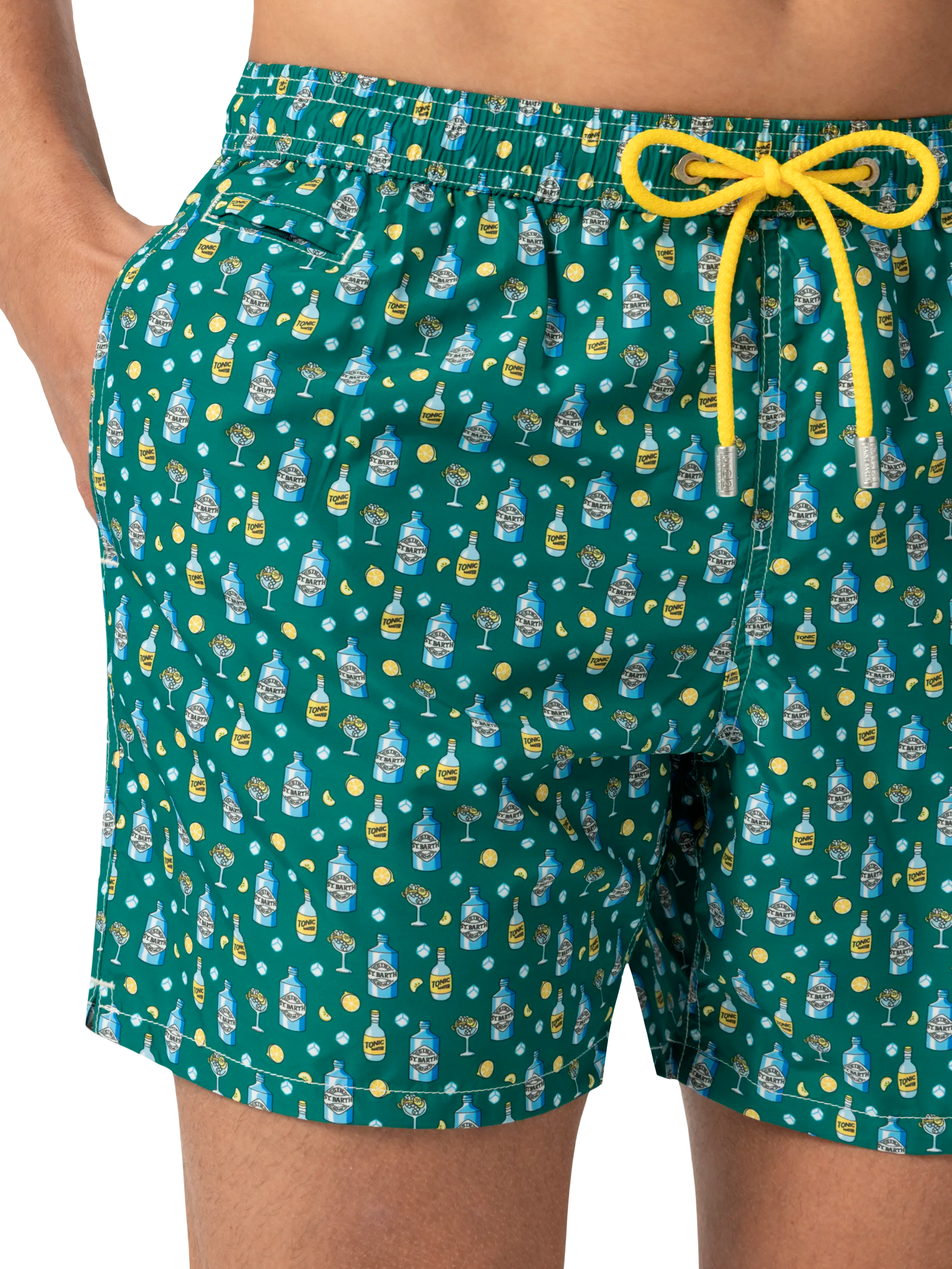 Lightweight Fabric Swim Shorts Lighting With Gin Lemon Print Green Swimshort