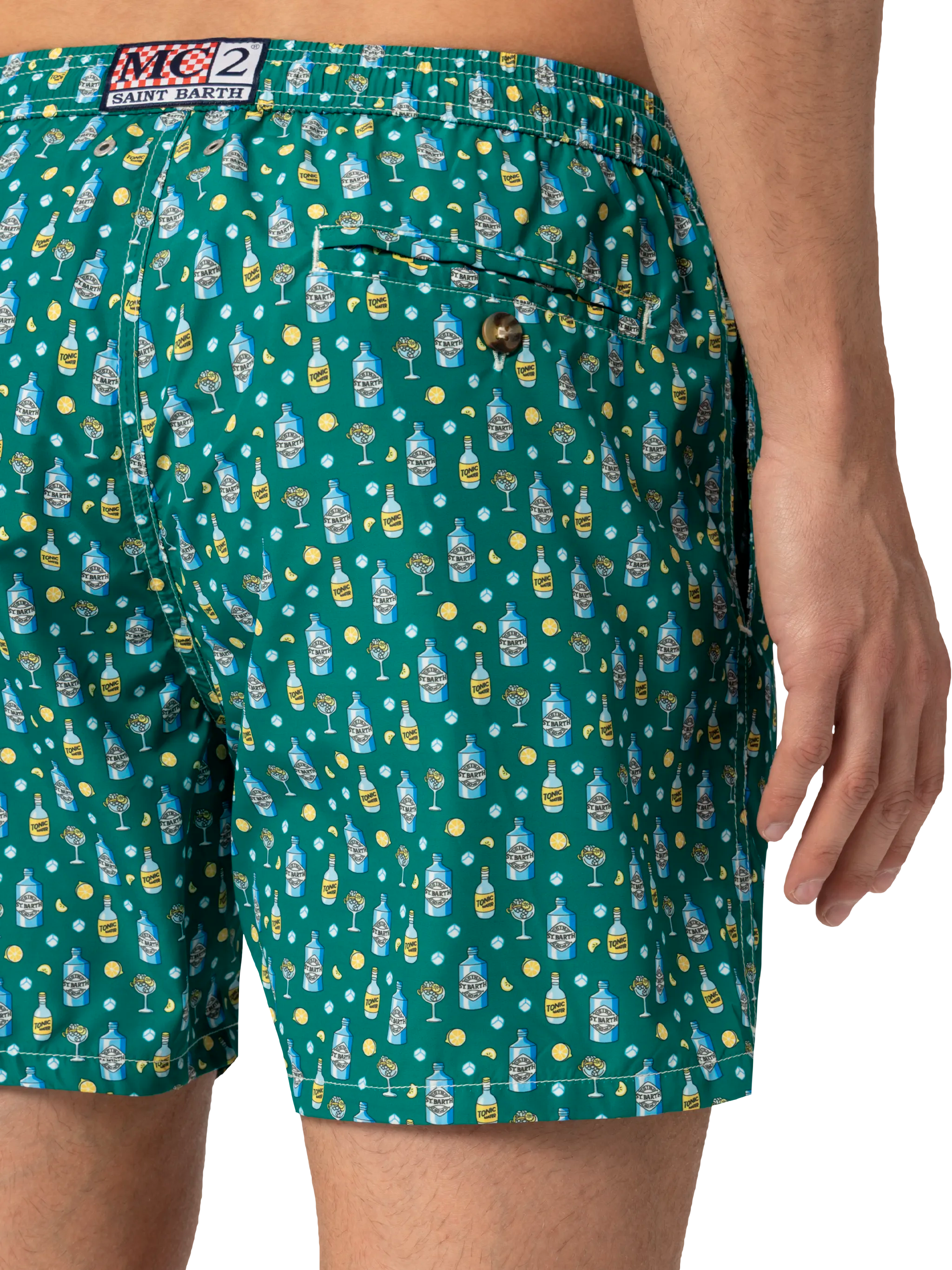 Lightweight Fabric Swim Shorts Lighting With Gin Lemon Print Green Swimshort