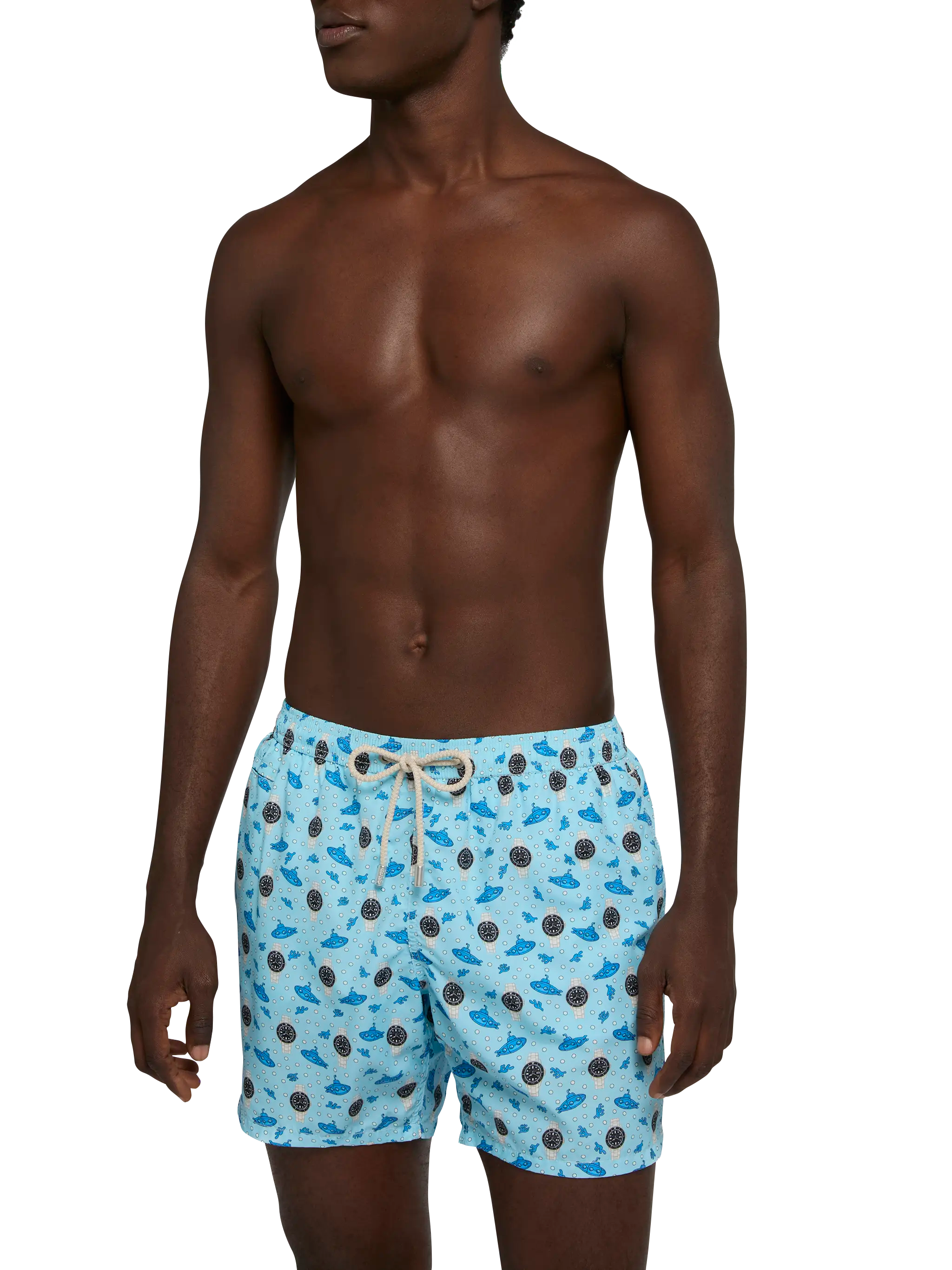 Lightweight Fabric Swim Shorts Lighting With Watch Print Blue Swimshort