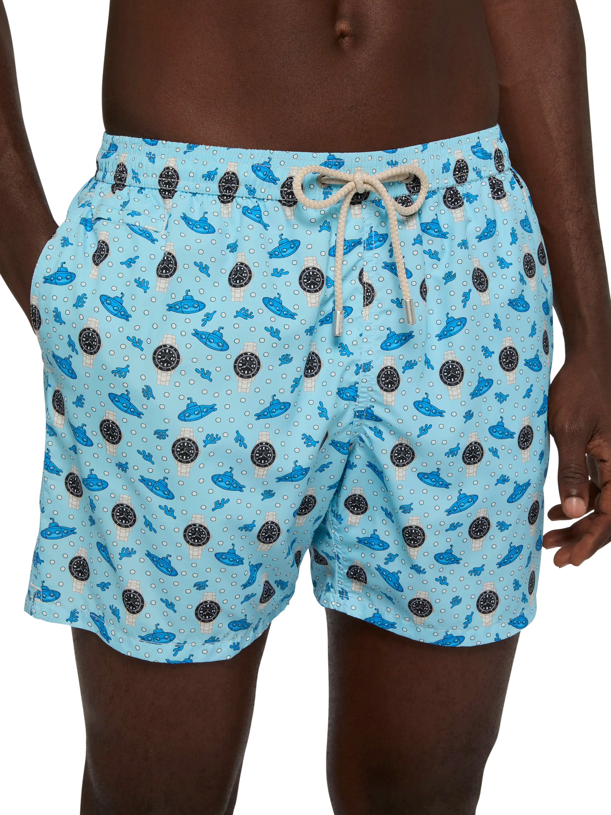 Lightweight Fabric Swim Shorts Lighting With Watch Print Blue Swimshort