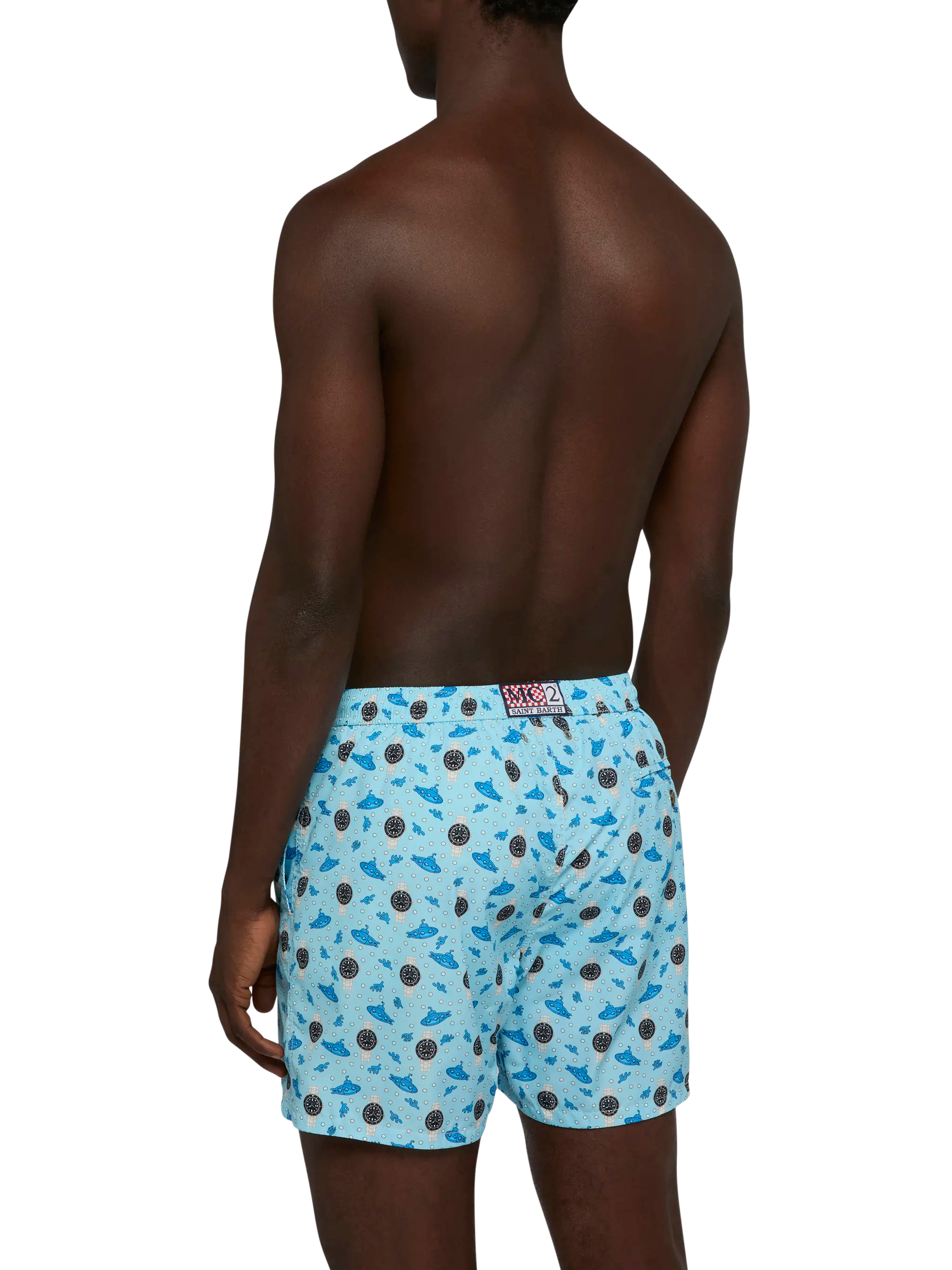 Lightweight Fabric Swim Shorts Lighting With Watch Print Blue Swimshort
