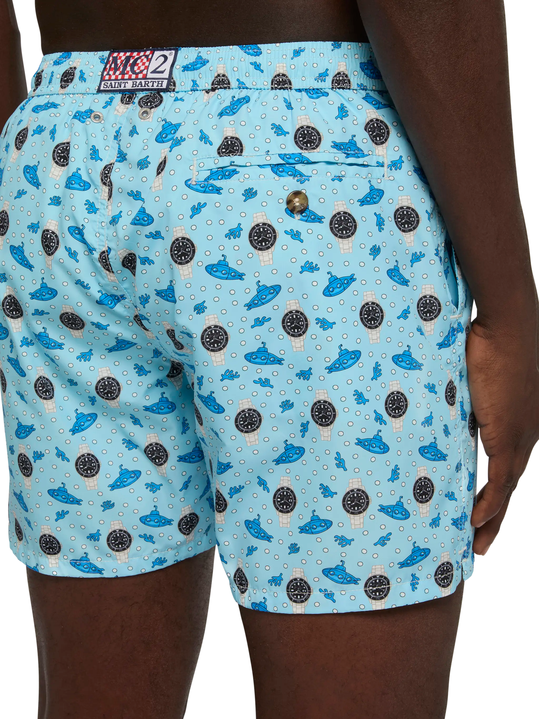 Lightweight Fabric Swim Shorts Lighting With Watch Print Blue Swimshort