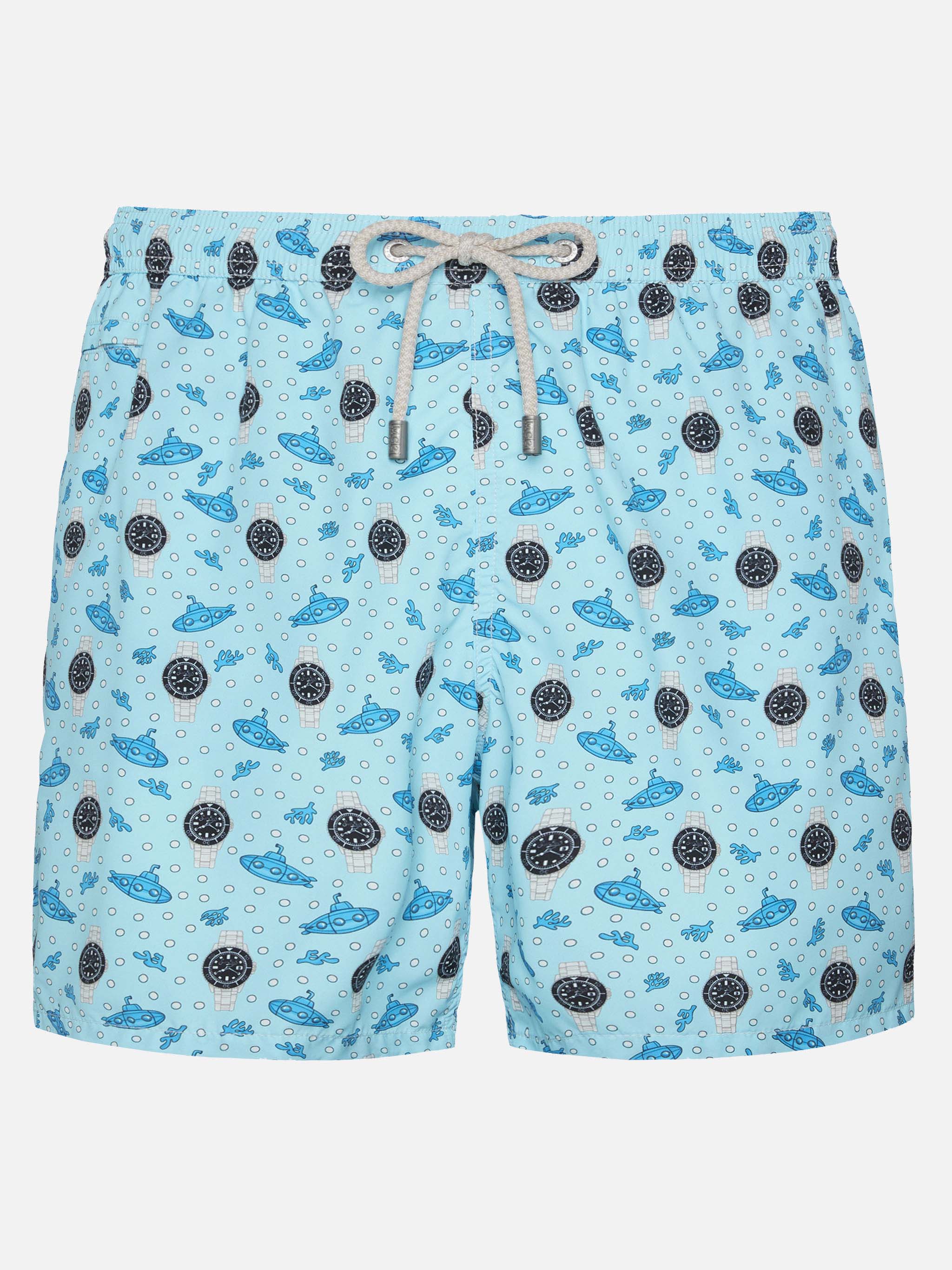 Lightweight Fabric Swim Shorts Lighting With Watch Print Blue Swimshort