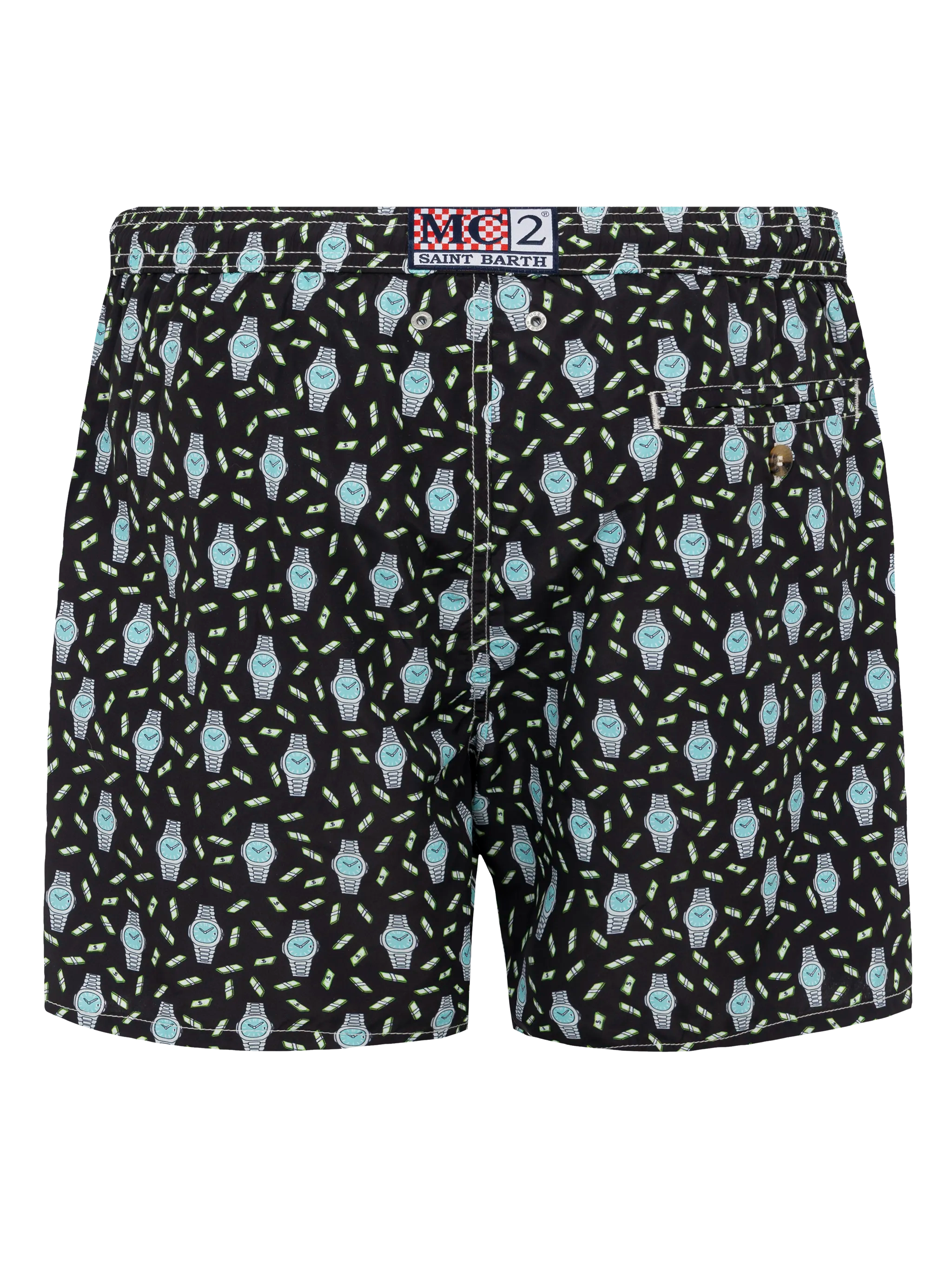 Lightweight Fabric Swim Shorts Lighting With Watch Print Black Swimshort