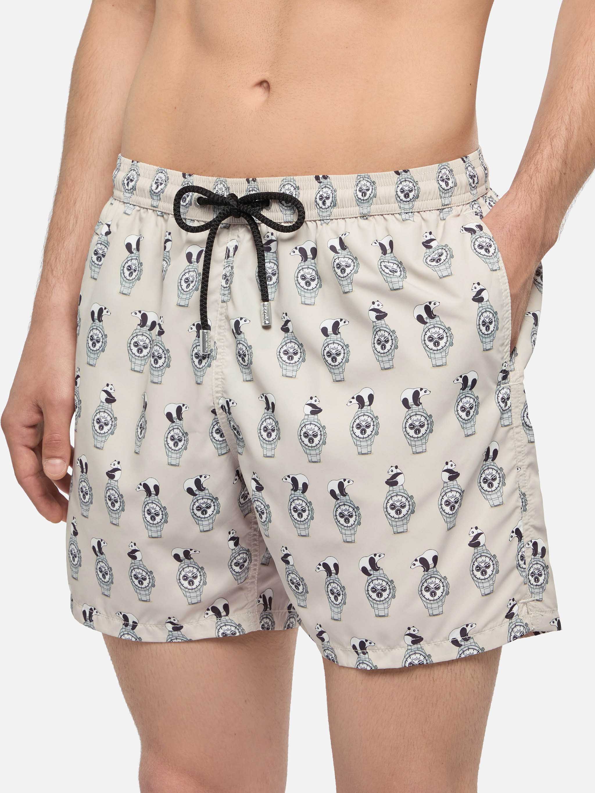 Lightweight Fabric Swim Shorts Lighting With Watch Print White Swimshort