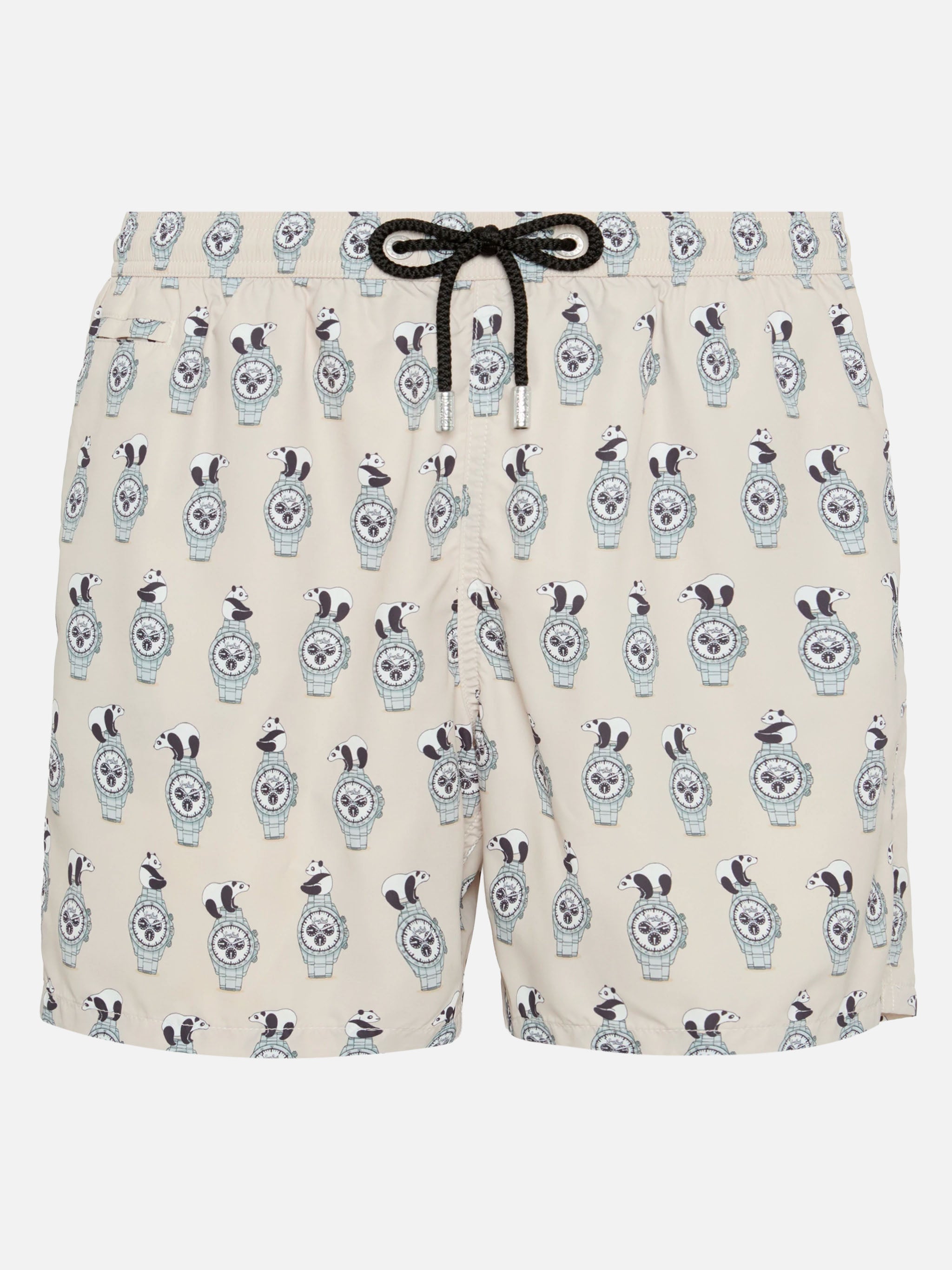 Lightweight Fabric Swim Shorts Lighting With Watch Print White Swimshort