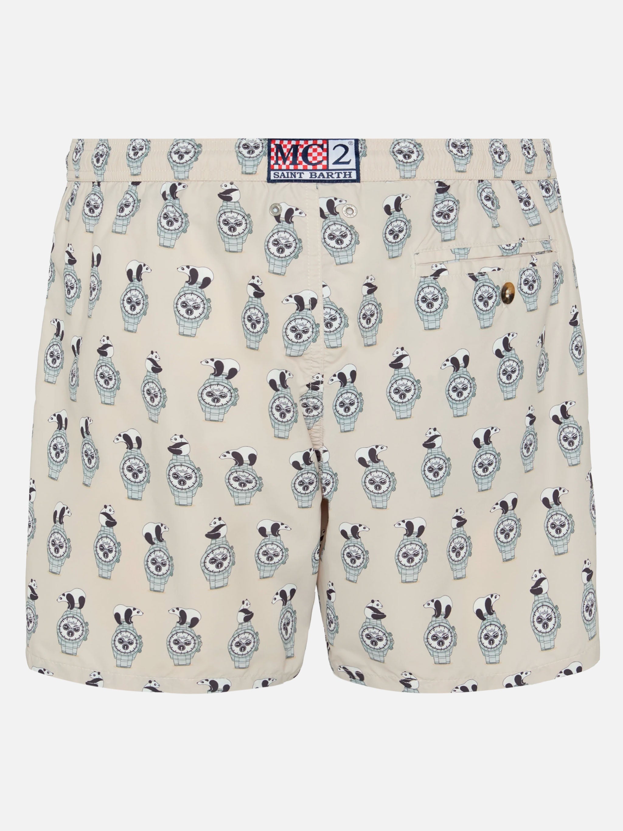 Lightweight Fabric Swim Shorts Lighting With Watch Print White Swimshort