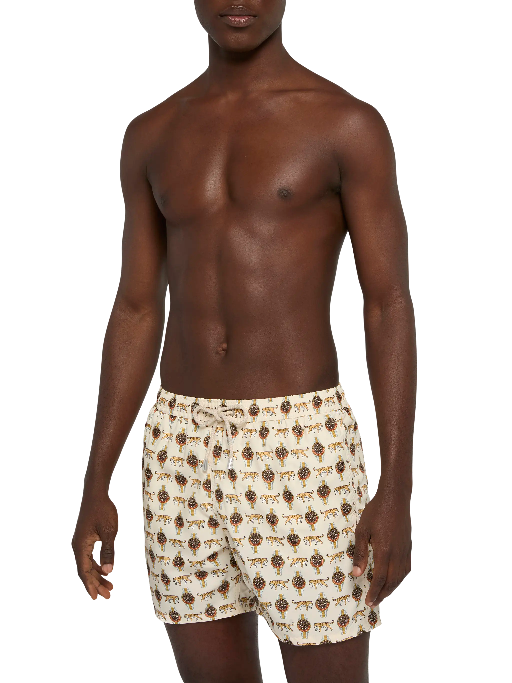 Lightweight Fabric Swim Shorts Lighting With Watch Print White Swimshort