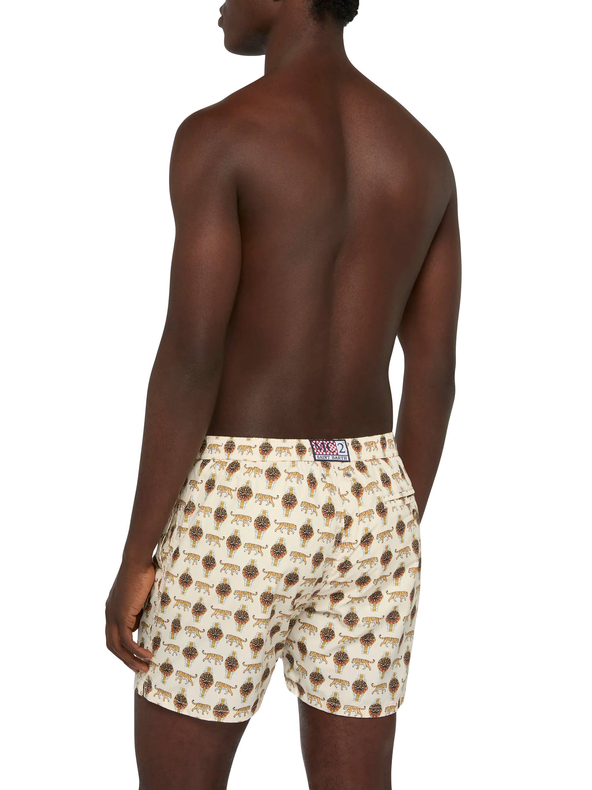Lightweight Fabric Swim Shorts Lighting With Watch Print White Swimshort