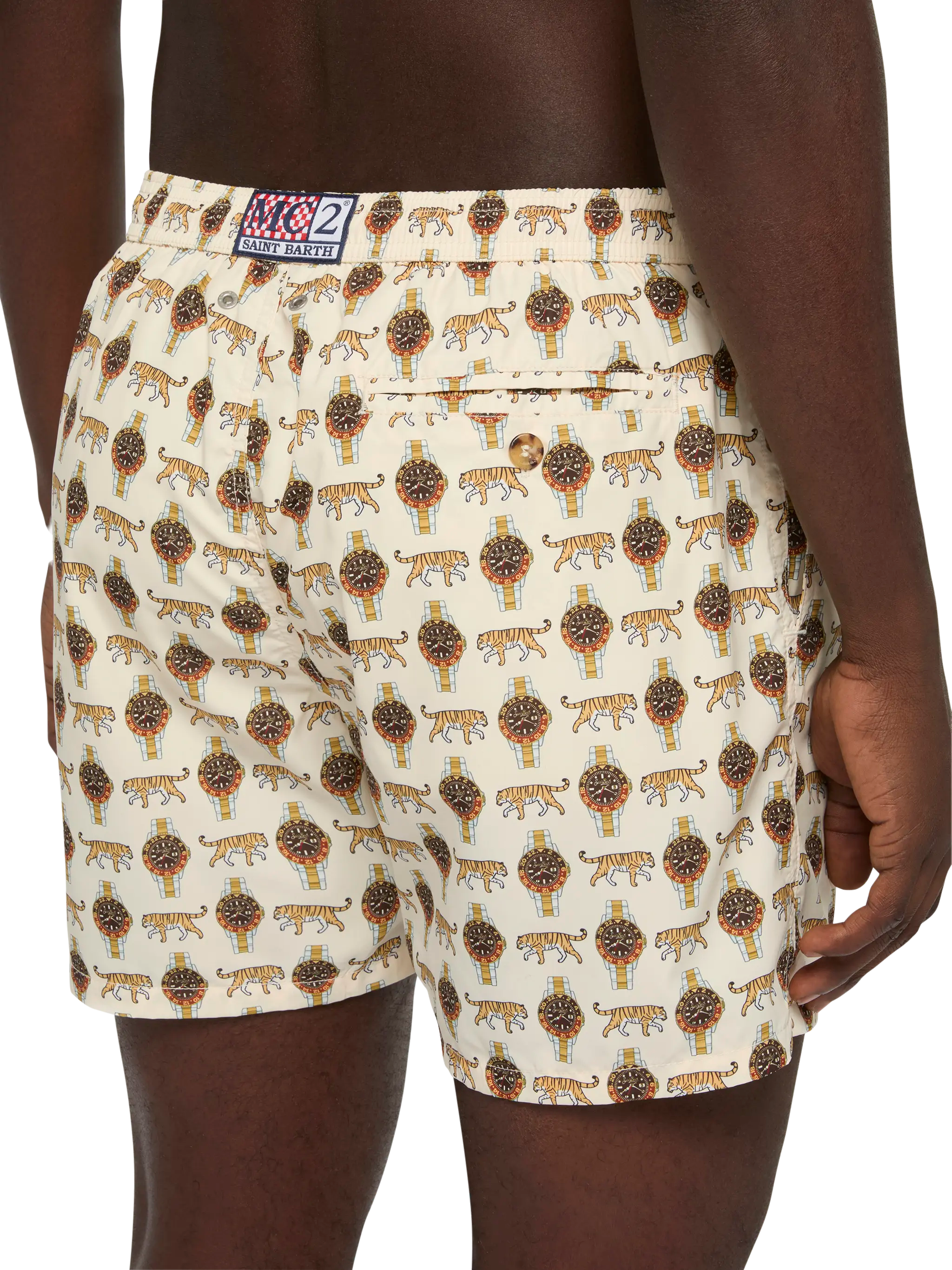 Lightweight Fabric Swim Shorts Lighting With Watch Print White Swimshort