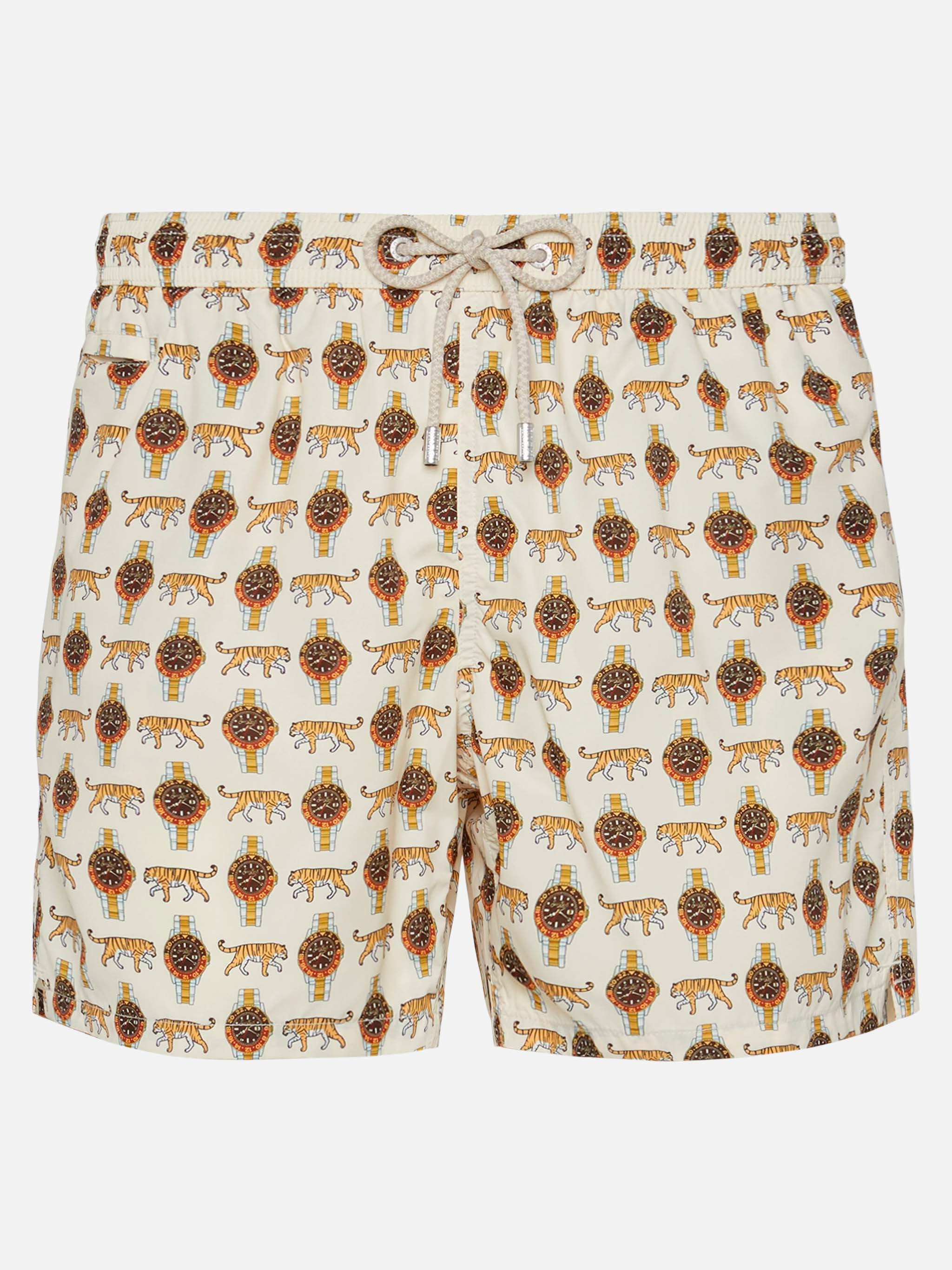 Lightweight Fabric Swim Shorts Lighting With Watch Print White Swimshort