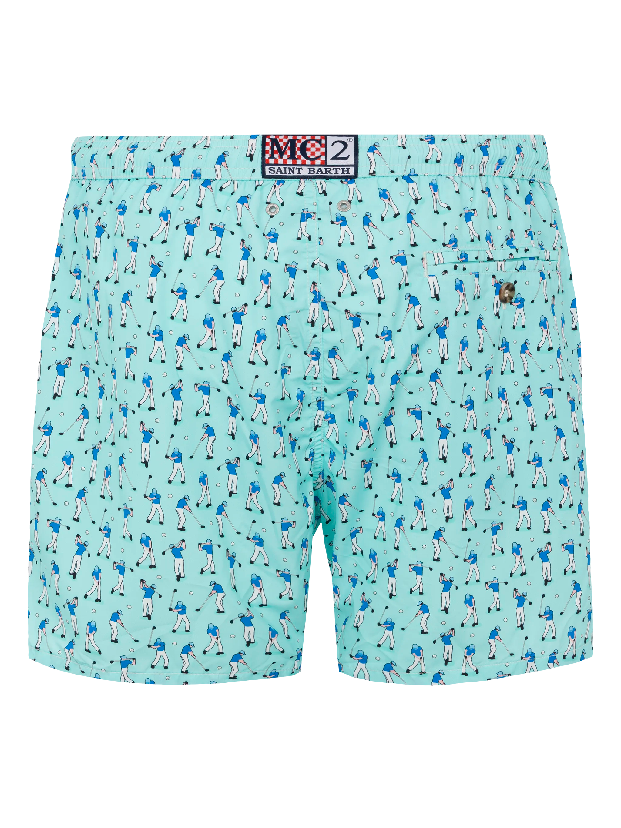 Lightweight Fabric Swim Shorts Lighting With Golf Players Print Green Swimshort