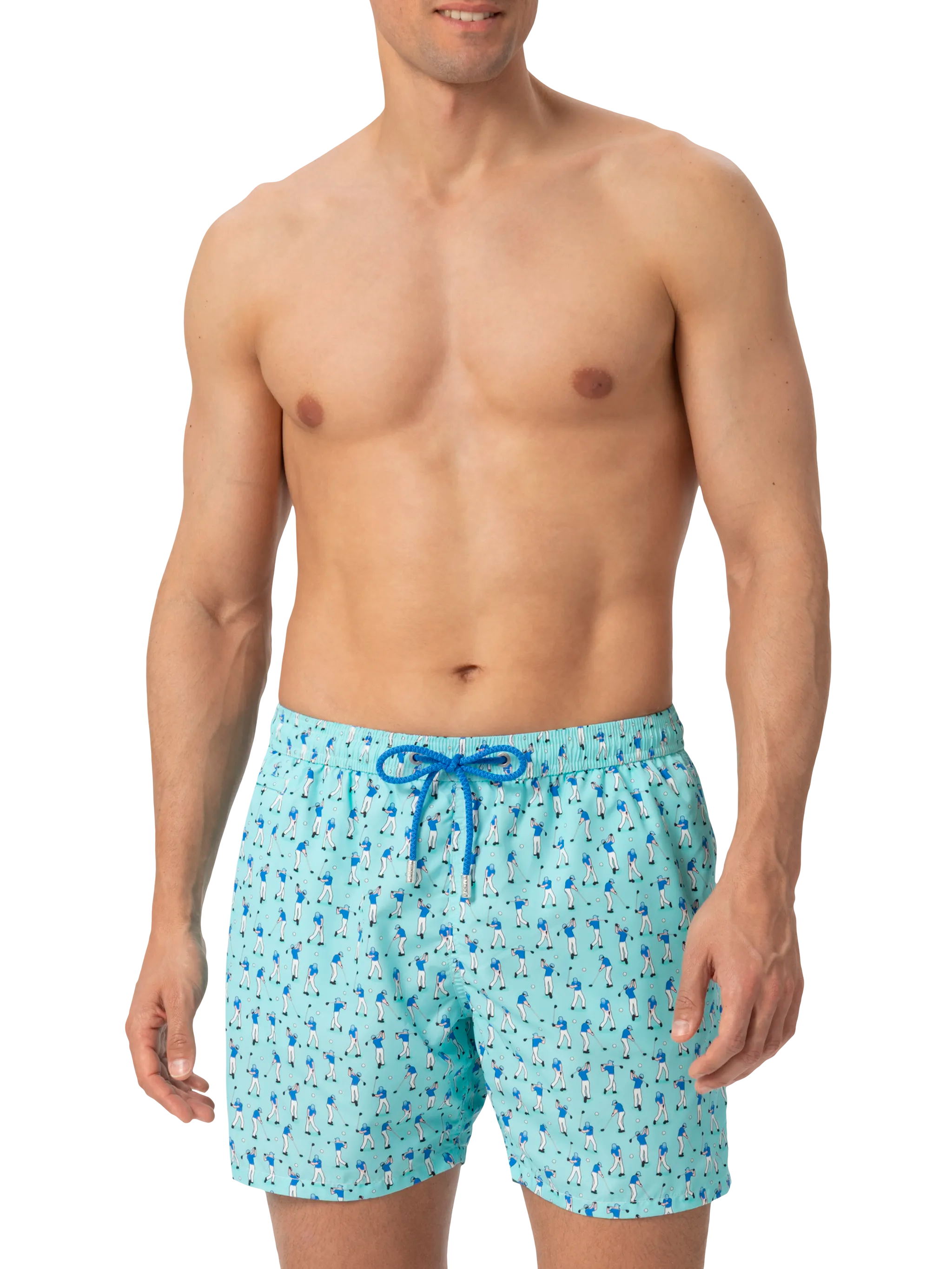 Lightweight Fabric Swim Shorts Lighting With Golf Players Print Green Swimshort