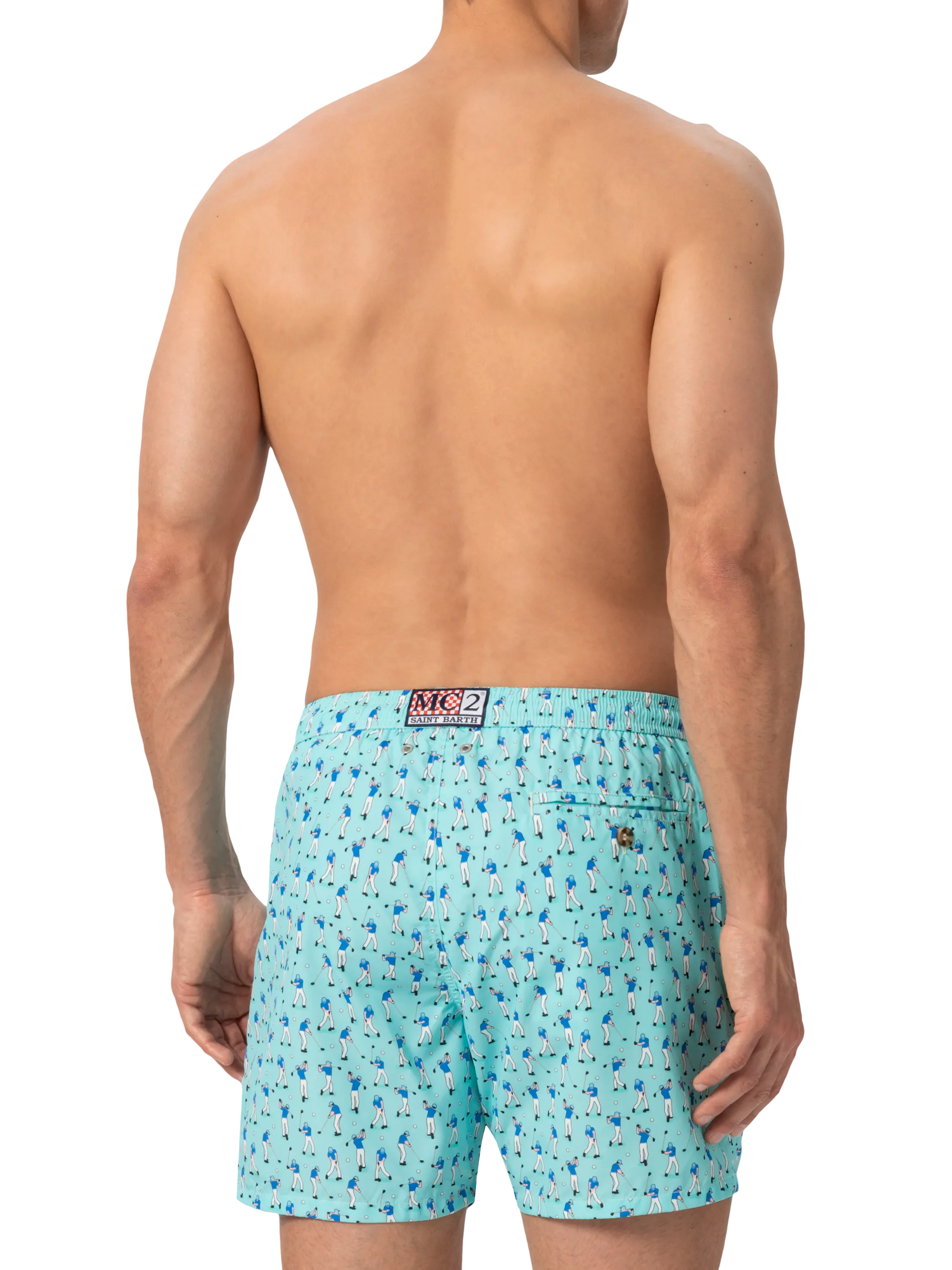 Lightweight Fabric Swim Shorts Lighting With Golf Players Print Green Swimshort