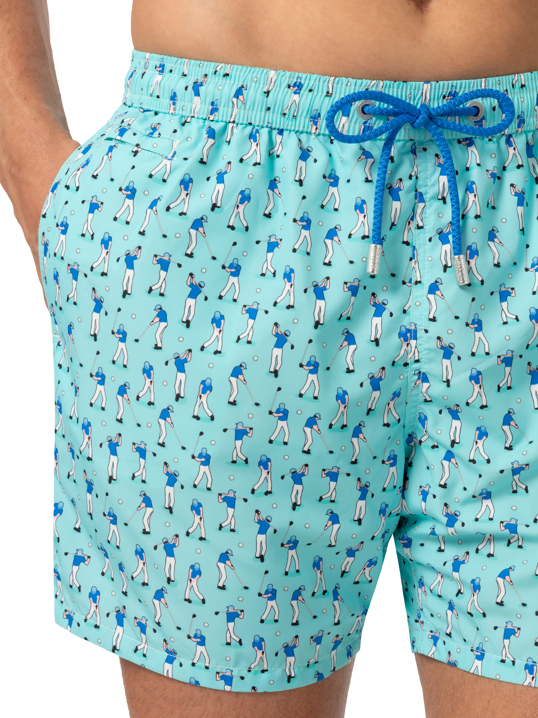 Lightweight Fabric Swim Shorts Lighting With Golf Players Print Green Swimshort