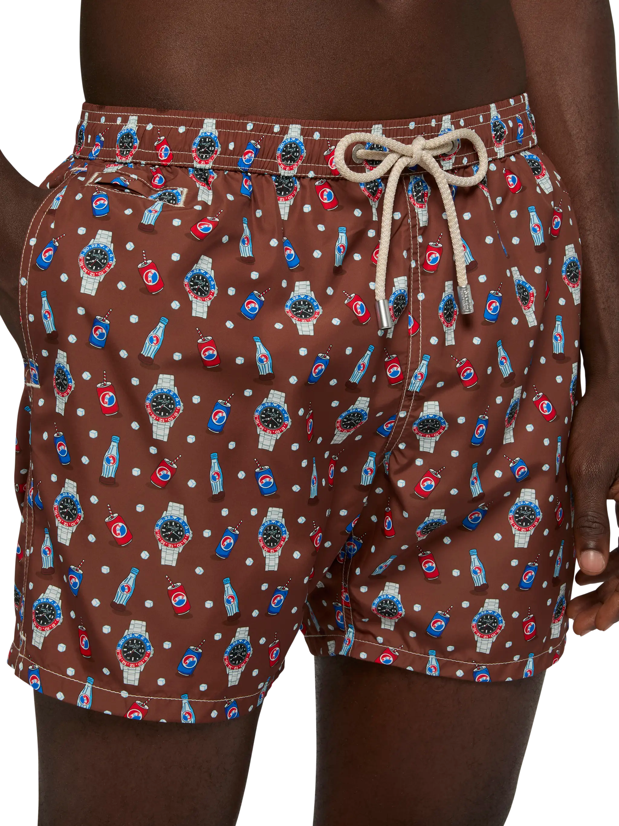 Lightweight Fabric Swim Shorts Lighting With Watch Print Brown Swimshort