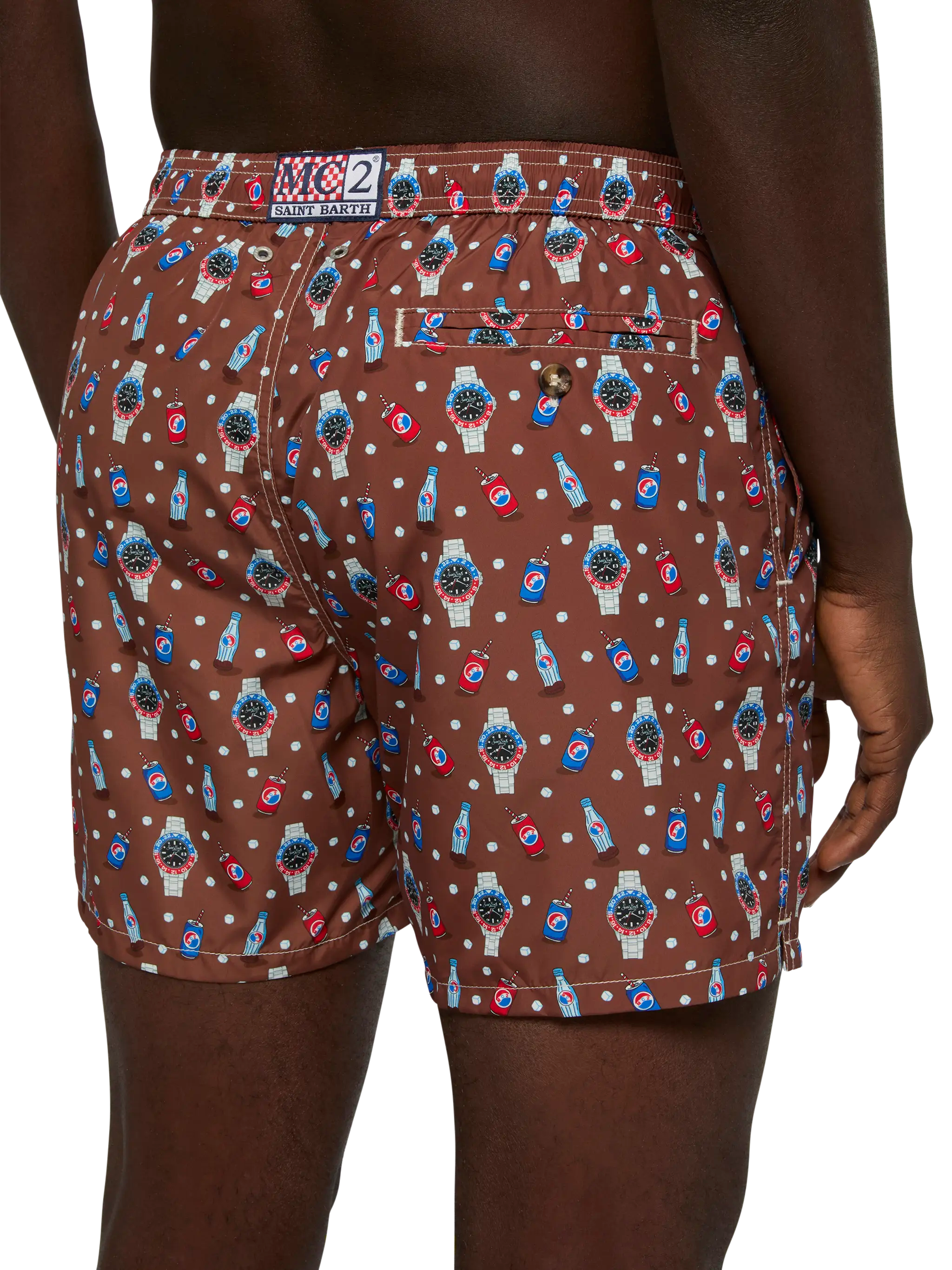 Lightweight Fabric Swim Shorts Lighting With Watch Print Brown Swimshort