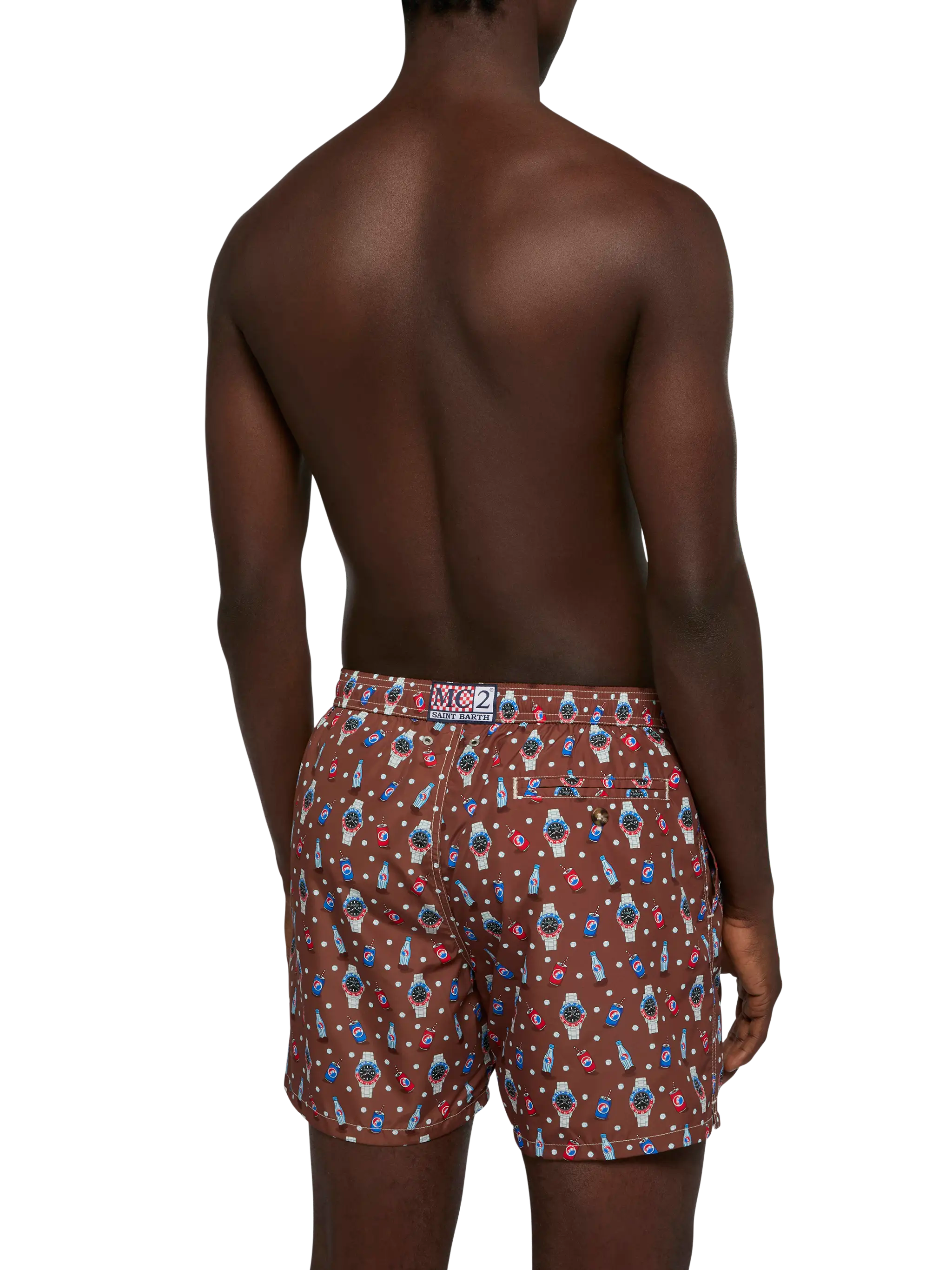 Lightweight Fabric Swim Shorts Lighting With Watch Print Brown Swimshort