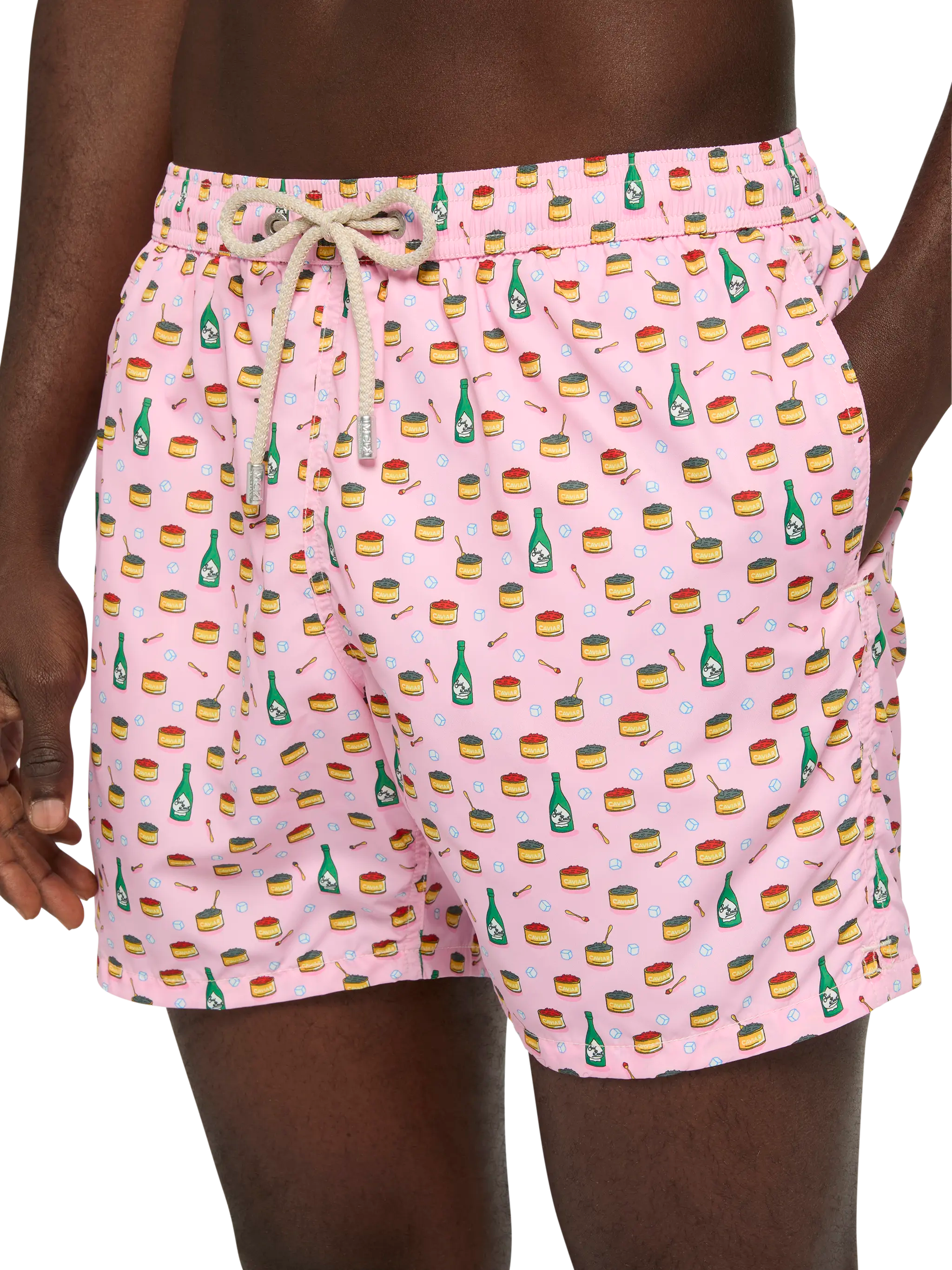 Lightweight Fabric Swim Shorts Lighting With Caviar And Bollicine Print Pink Swimshort