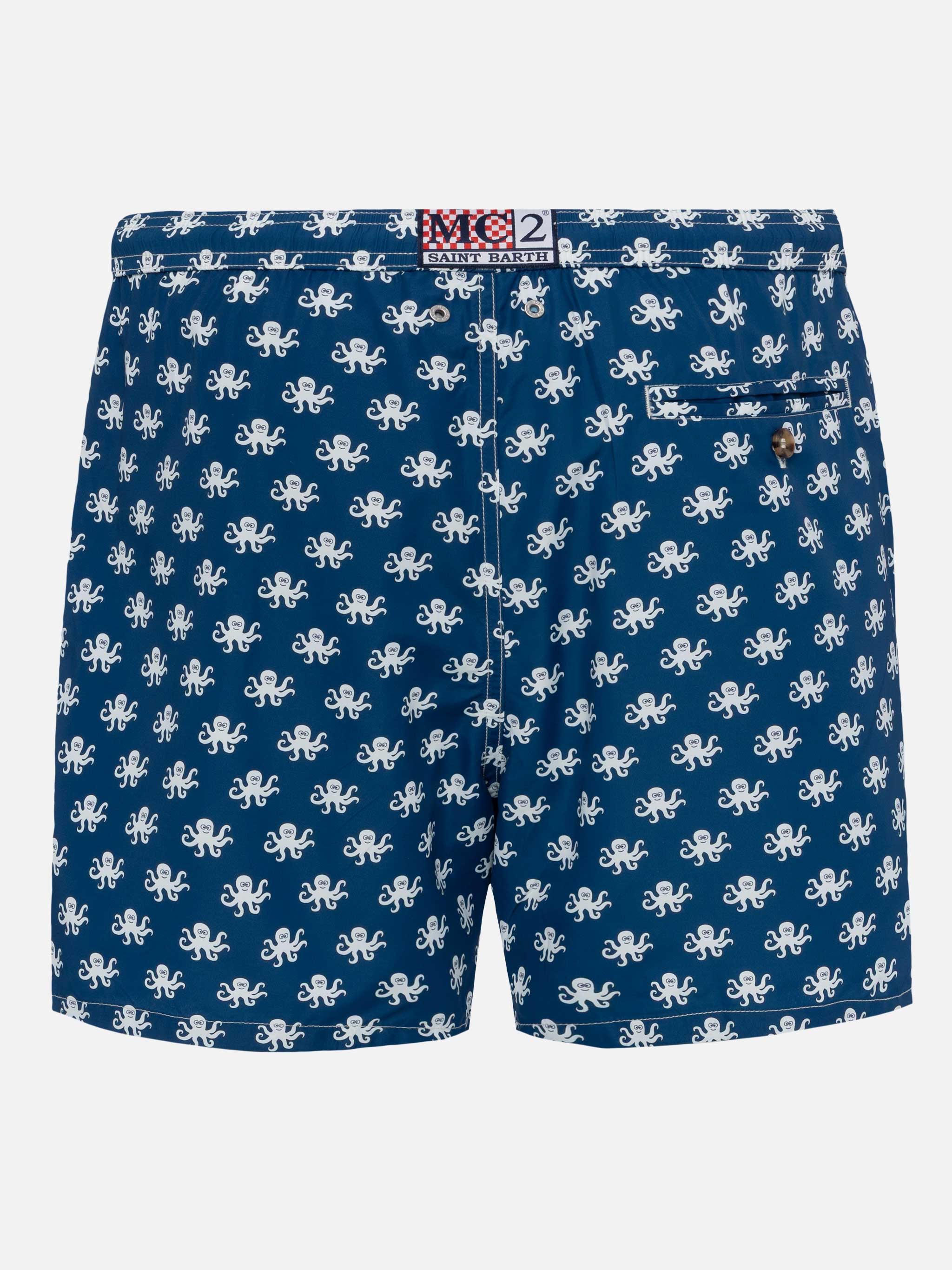 Lightweight Fabric Swim Shorts Lighting With Octopus Print Blue Swimshort