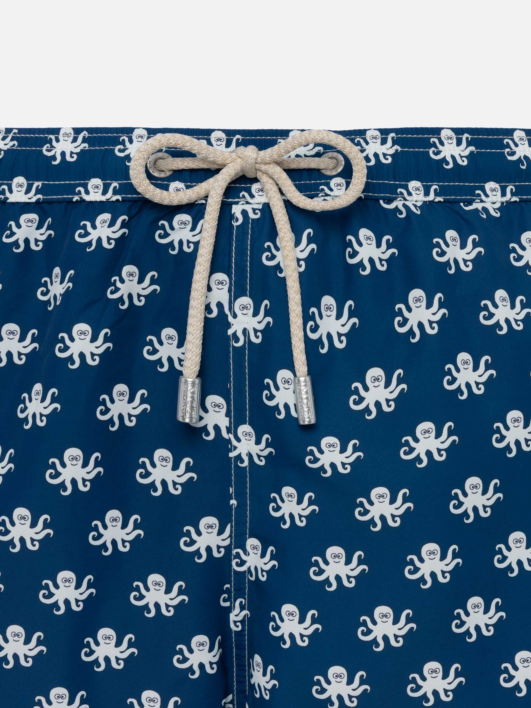 Lightweight Fabric Swim Shorts Lighting With Octopus Print Blue Swimshort