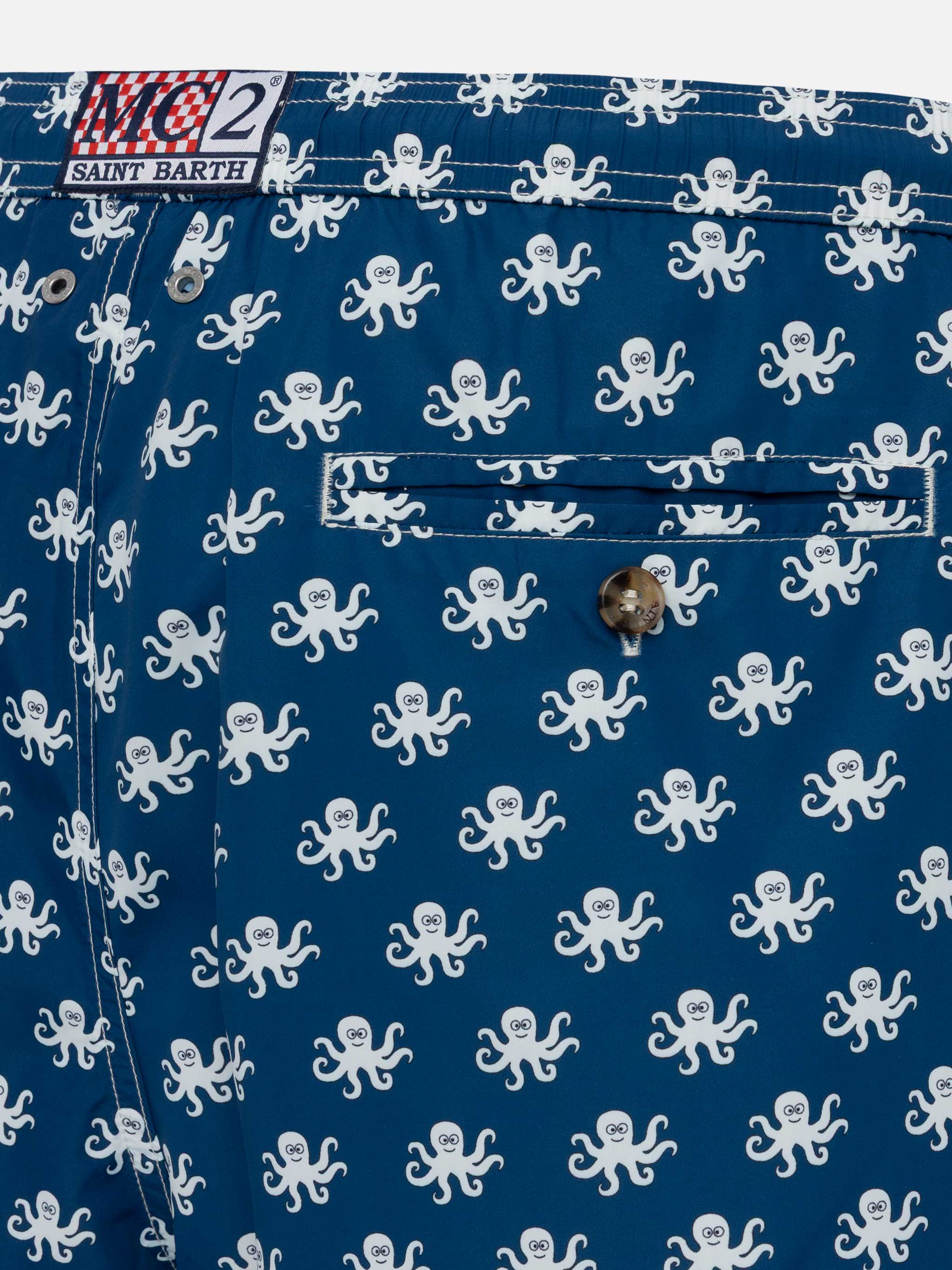 Lightweight Fabric Swim Shorts Lighting With Octopus Print Blue Swimshort