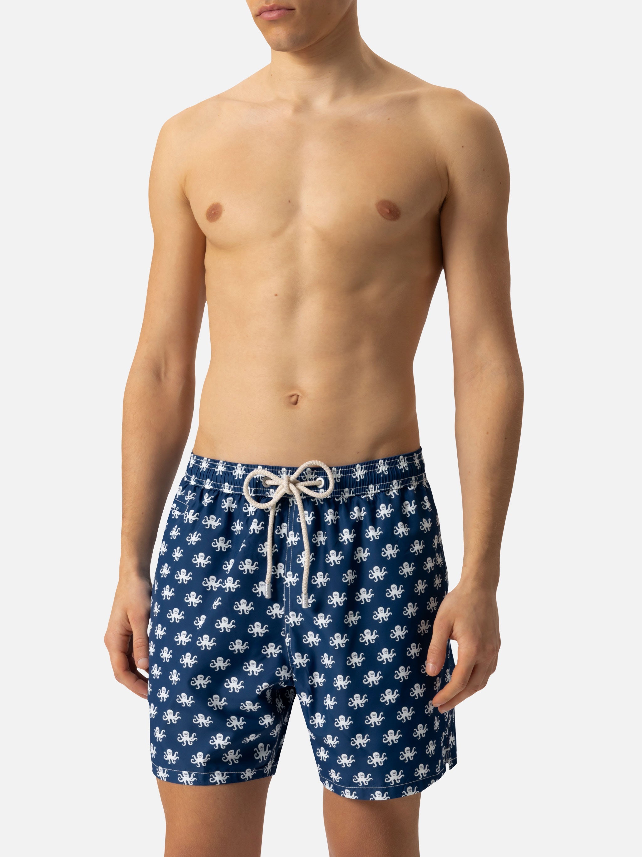 Lightweight Fabric Swim Shorts Lighting With Octopus Print Blue Swimshort