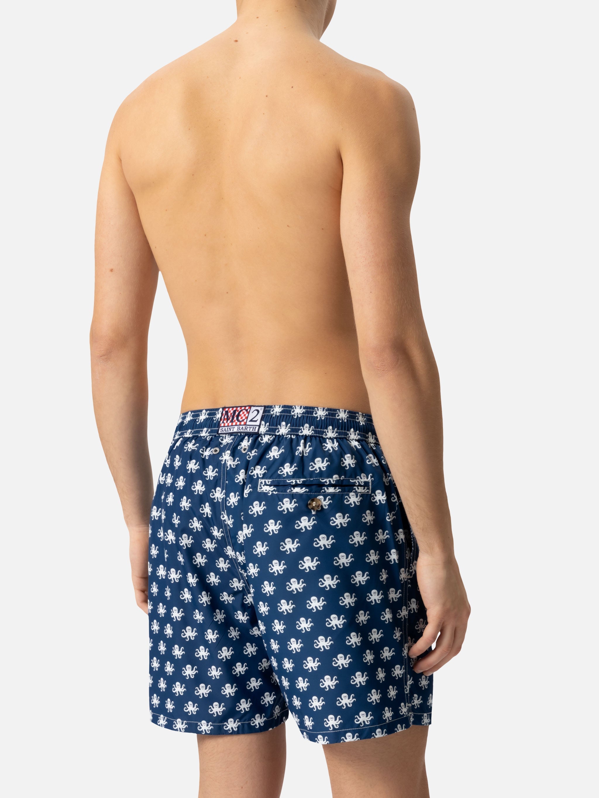 Lightweight Fabric Swim Shorts Lighting With Octopus Print Blue Swimshort