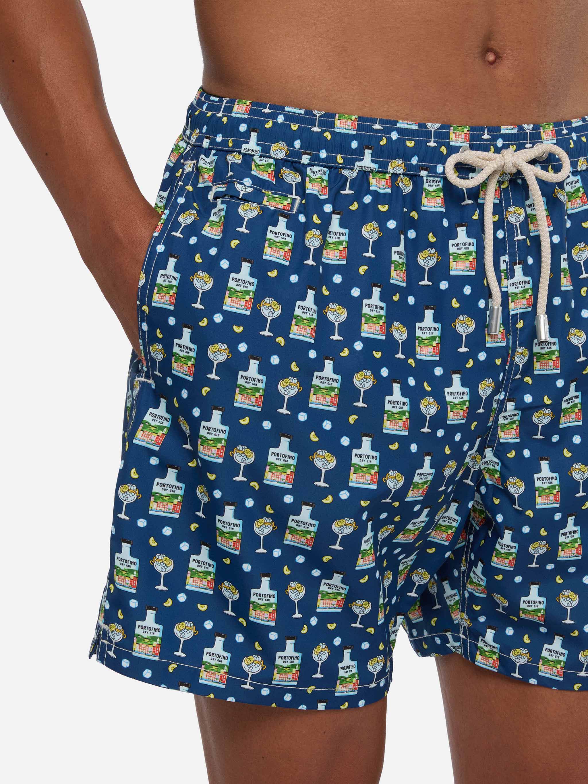 Lightweight Fabric Swim Shorts Lighting With Portofino Gin Print | Special Edition Blue Swimshort