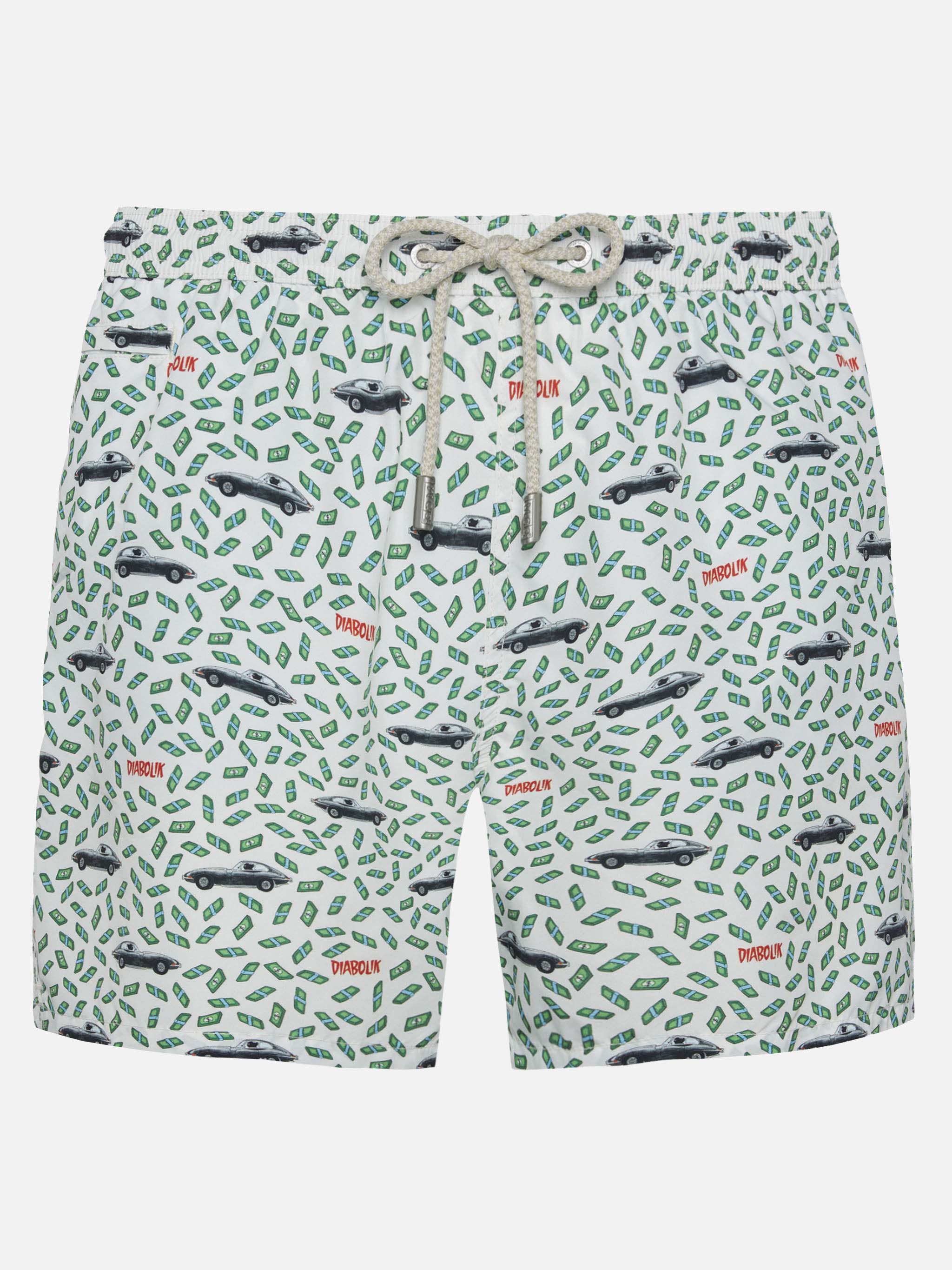 Lightweight Fabric Swim Shorts Lighting With Diabolik Print | Special Edition White Swimshort