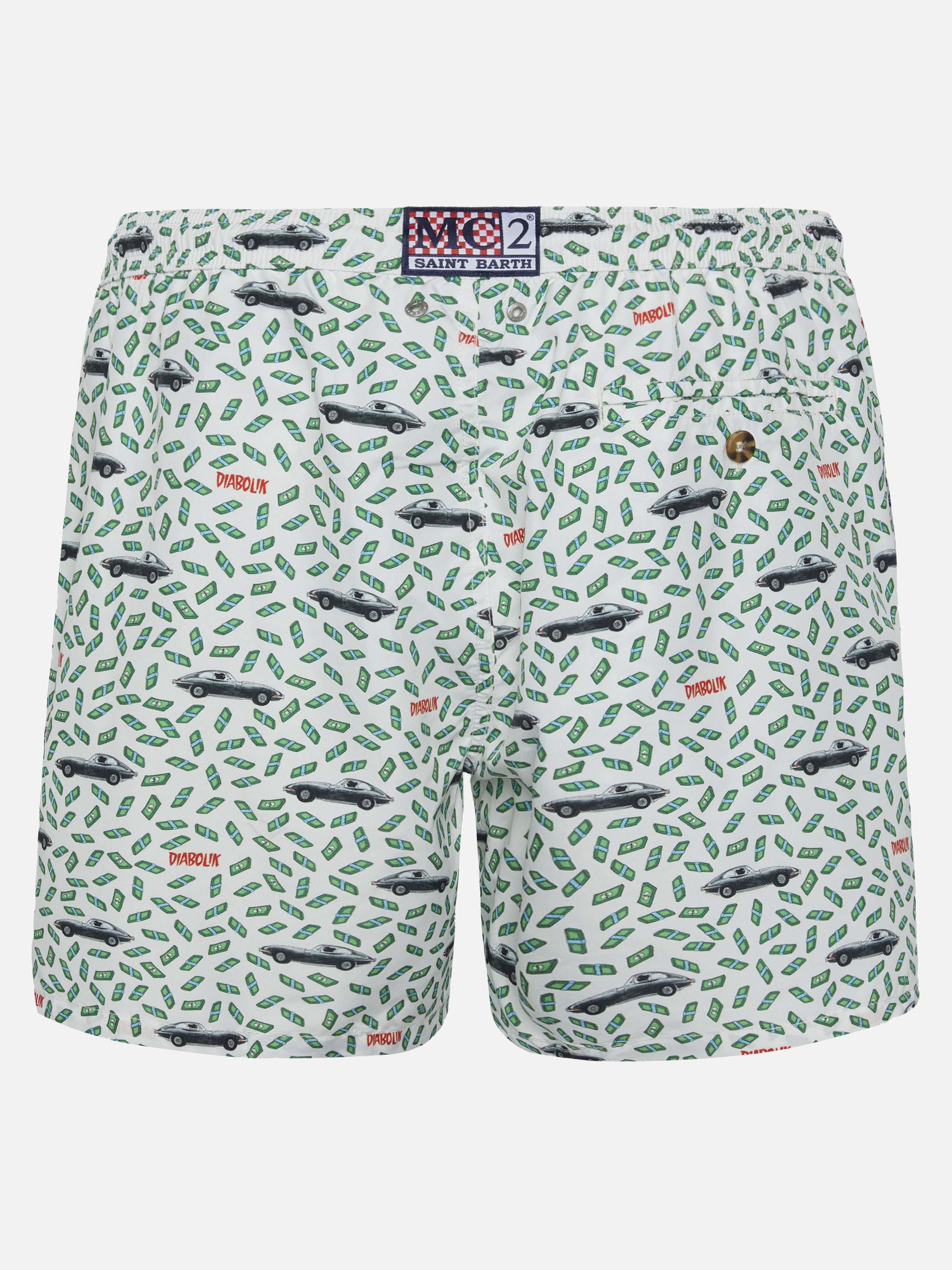 Lightweight Fabric Swim Shorts Lighting With Diabolik Print | Special Edition White Swimshort