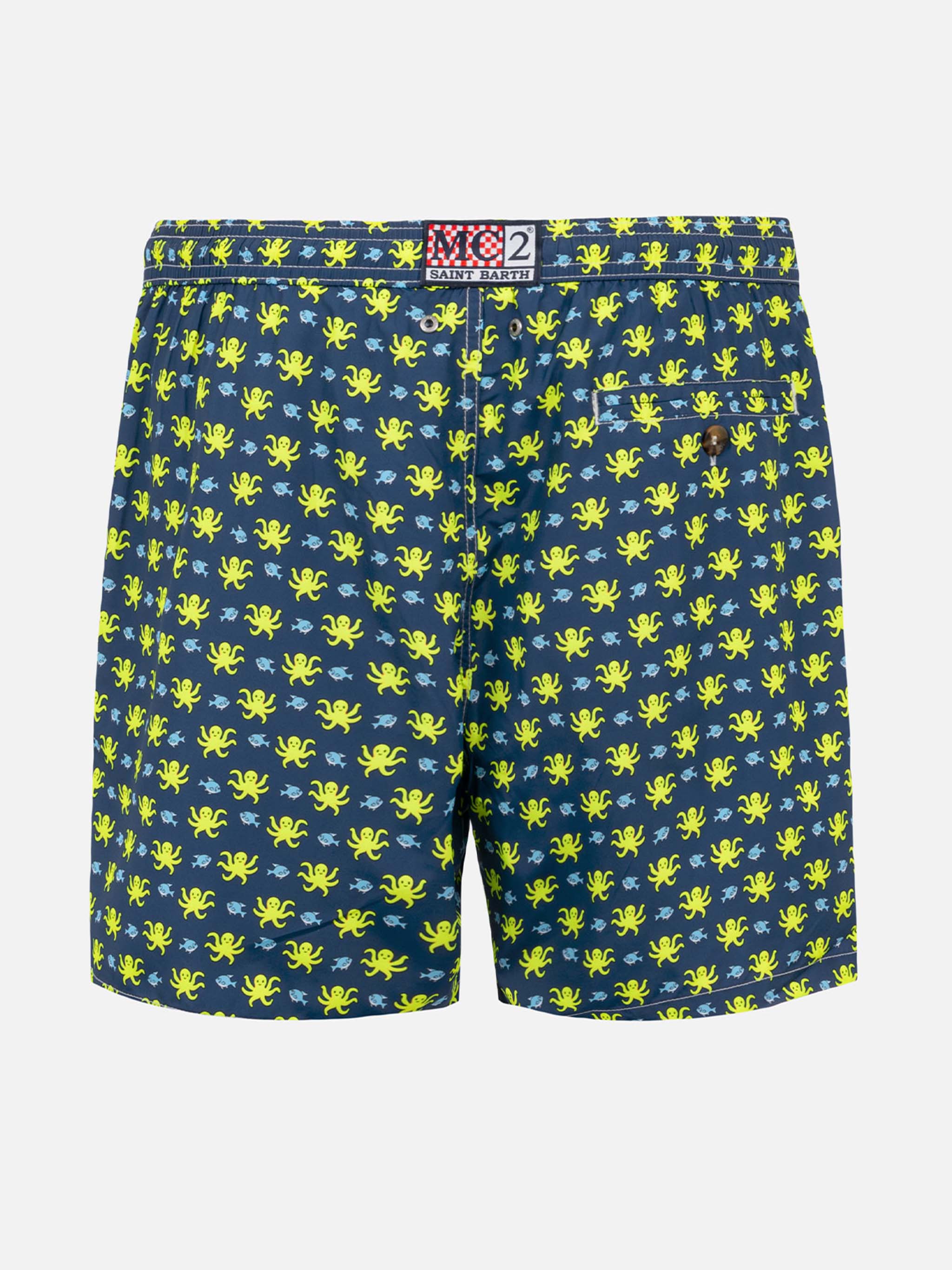 Man Light Fabric Swim Shorts With Fish And Octopus Print Blue Swimshort