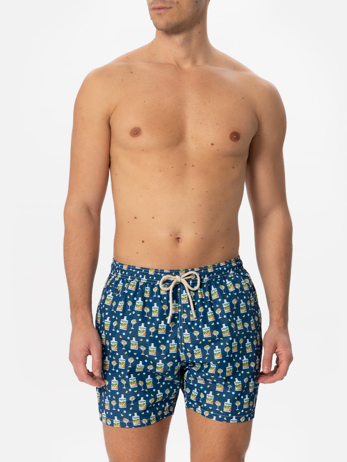 Man Light Fabric Swim Shorts With Portofino Gin Print | Dry Special Edition Blue Swimshort