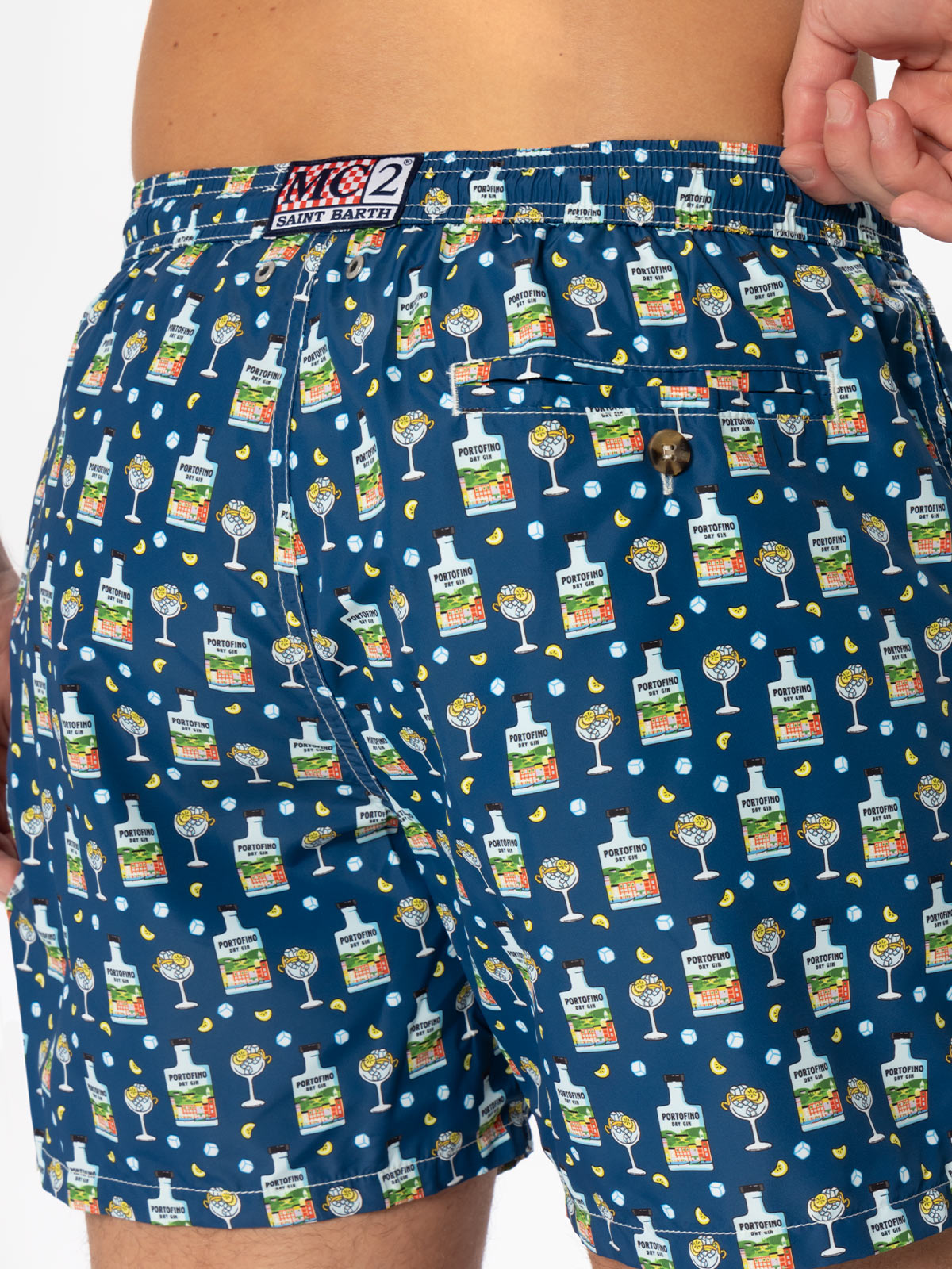Man Light Fabric Swim Shorts With Portofino Gin Print | Dry Special Edition Blue Swimshort