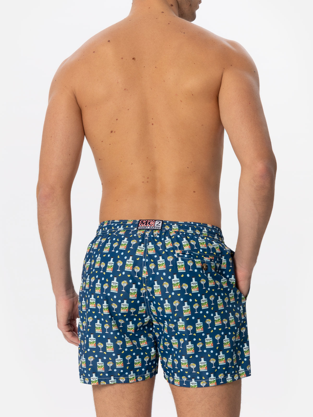 Man Light Fabric Swim Shorts With Portofino Gin Print | Dry Special Edition Blue Swimshort