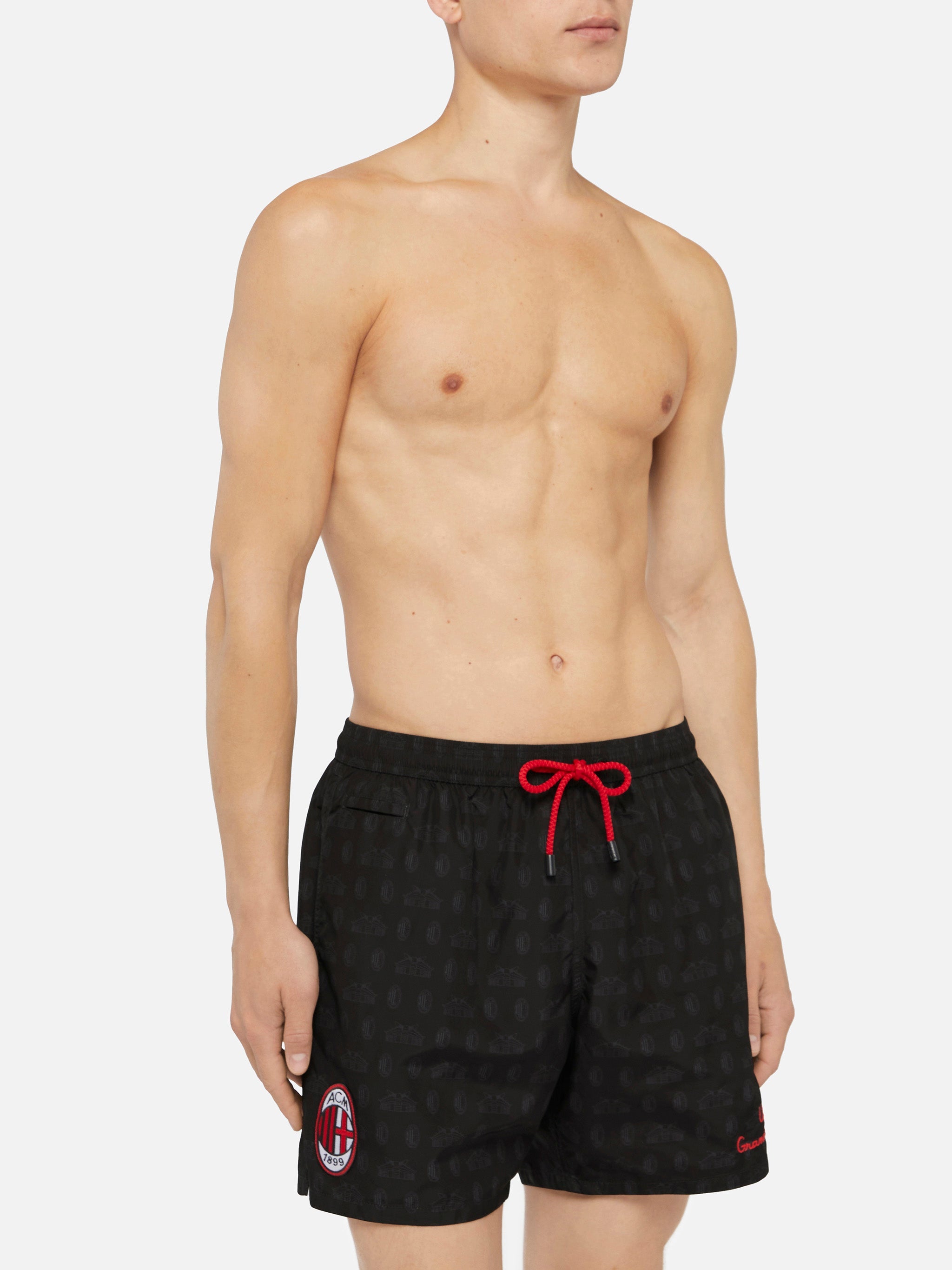 Lightweight Fabric Swim Shorts Lighting With Milan Print | Ac Special Edition Black Swimshort