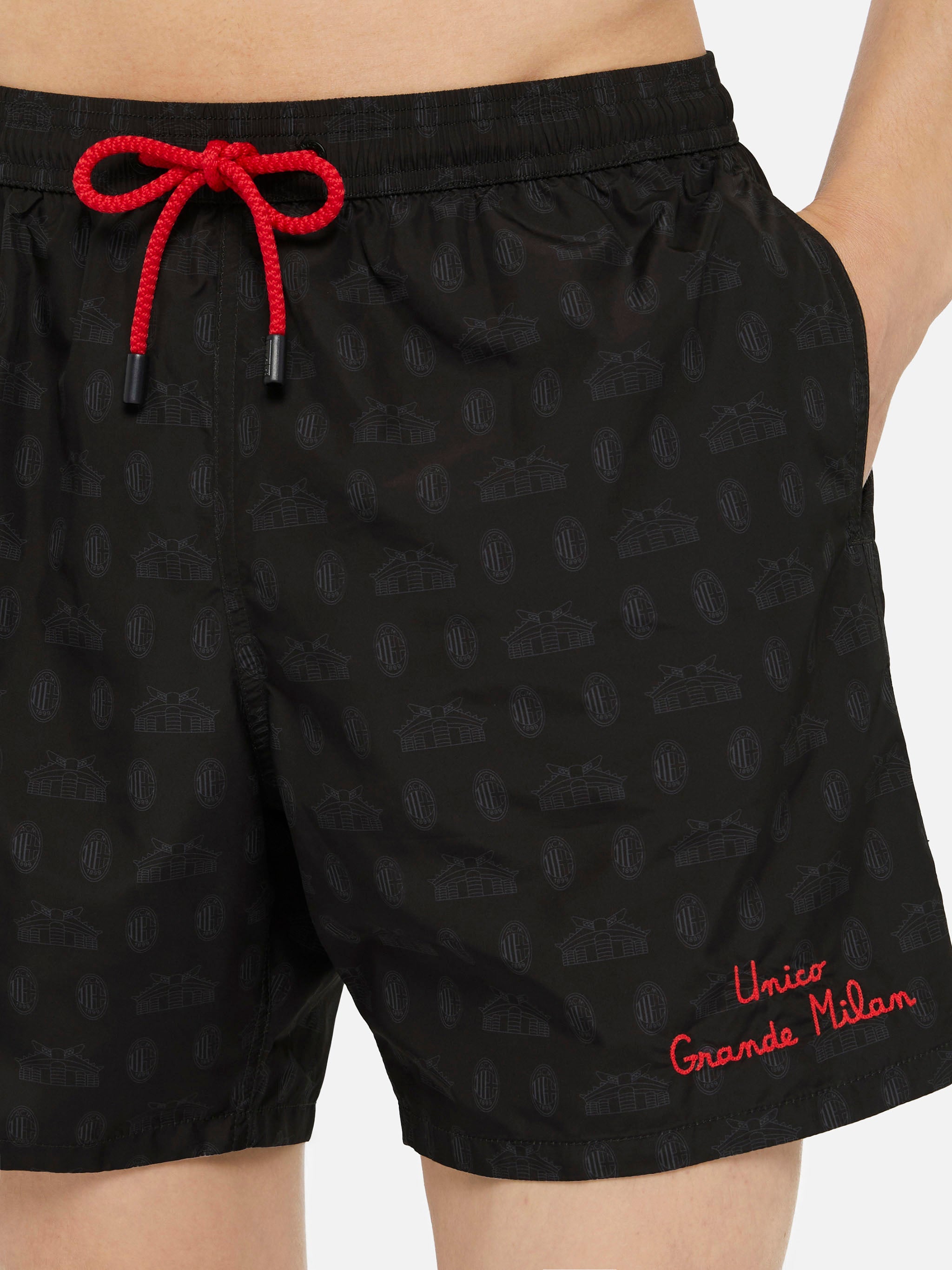 Lightweight Fabric Swim Shorts Lighting With Milan Print | Ac Special Edition Black Swimshort