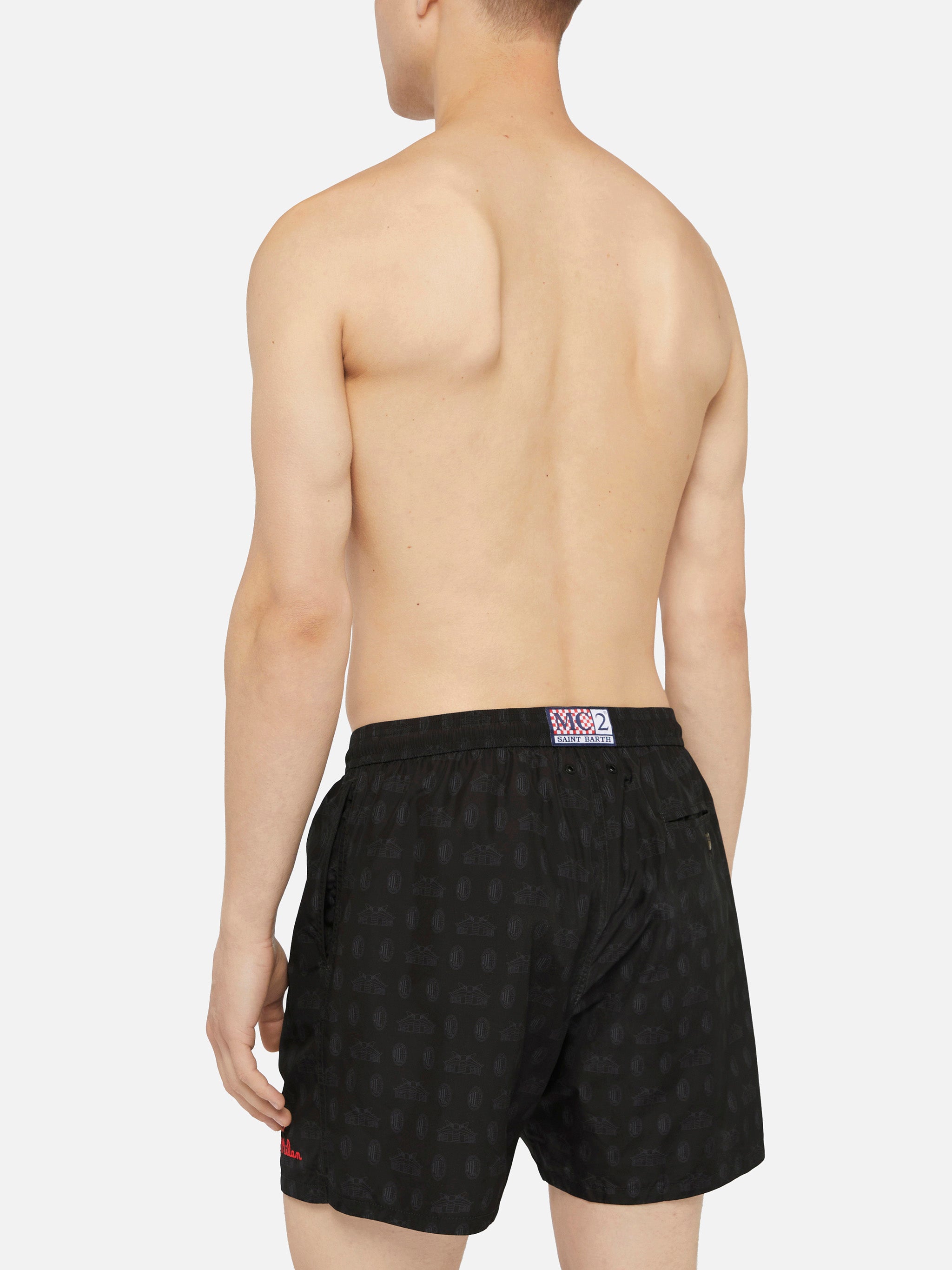 Lightweight Fabric Swim Shorts Lighting With Milan Print | Ac Special Edition Black Swimshort