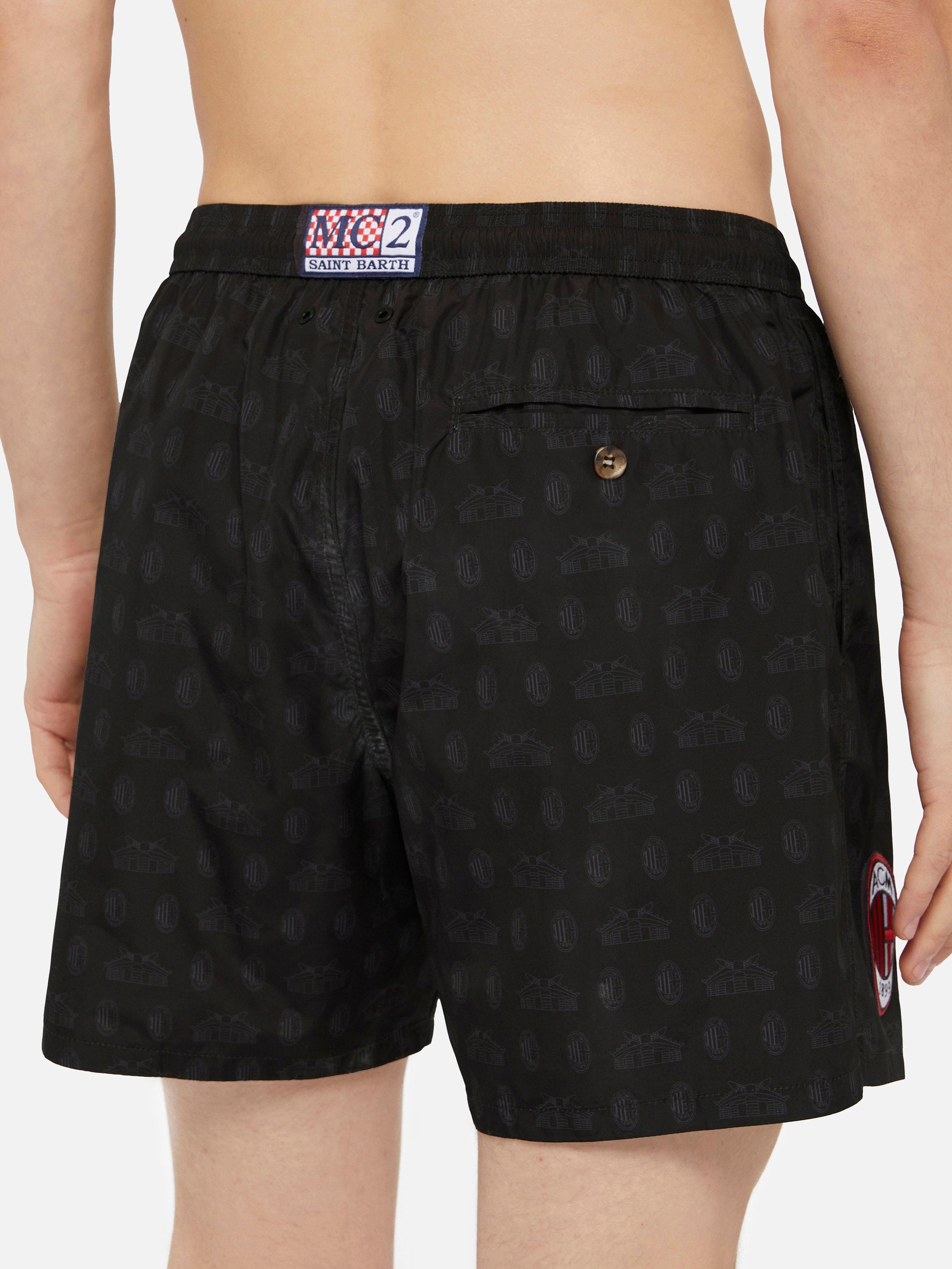 Lightweight Fabric Swim Shorts Lighting With Milan Print | Ac Special Edition Black Swimshort