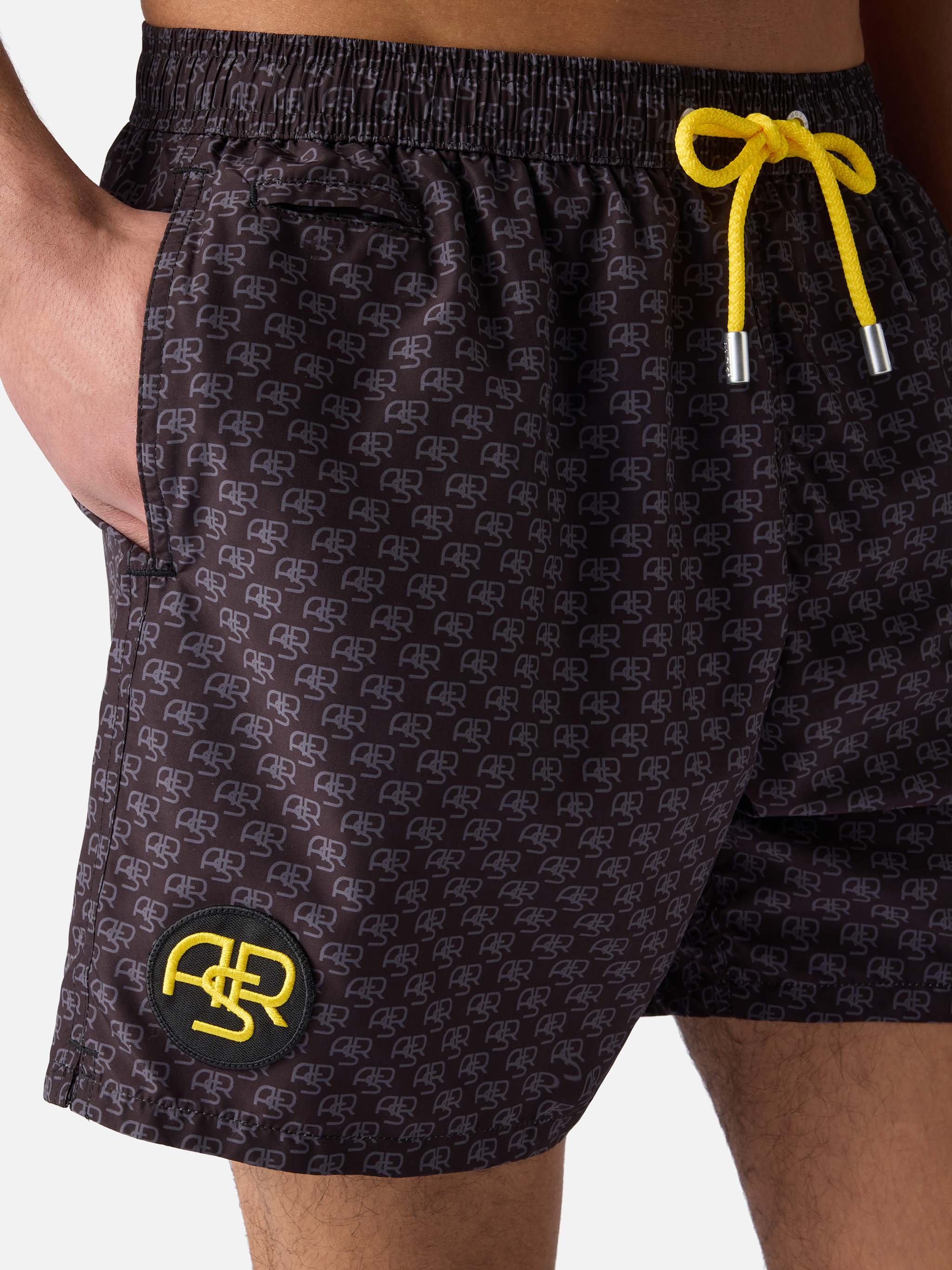 Lightweight Fabric Swim-Shorts Lighting With Roma Print | As Special Edition Black Swimshort
