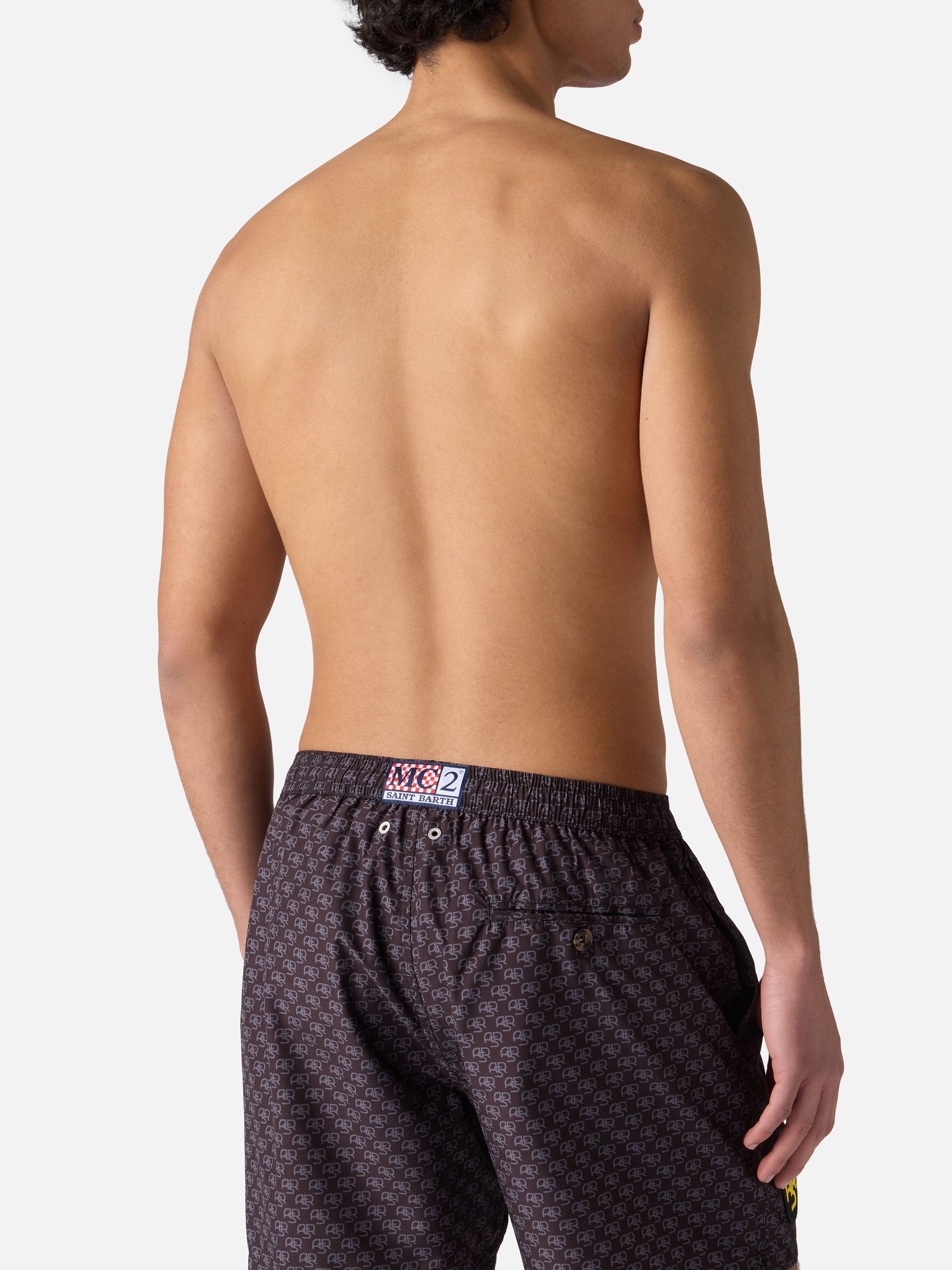 Lightweight Fabric Swim-Shorts Lighting With Roma Print | As Special Edition Black Swimshort