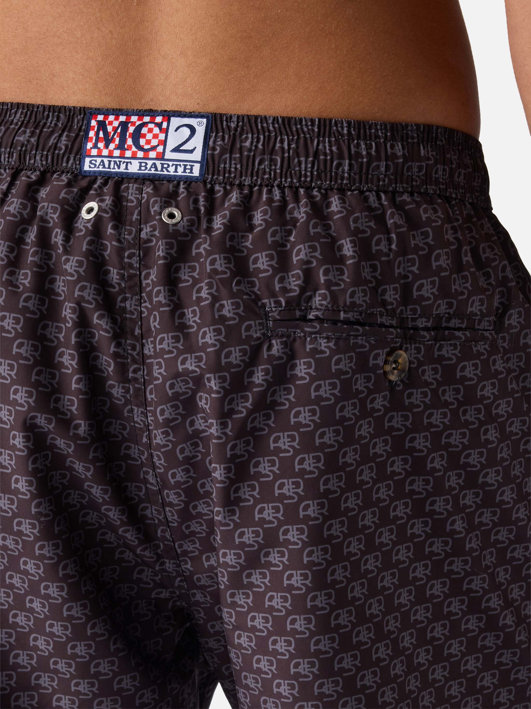 Lightweight Fabric Swim-Shorts Lighting With Roma Print | As Special Edition Black Swimshort