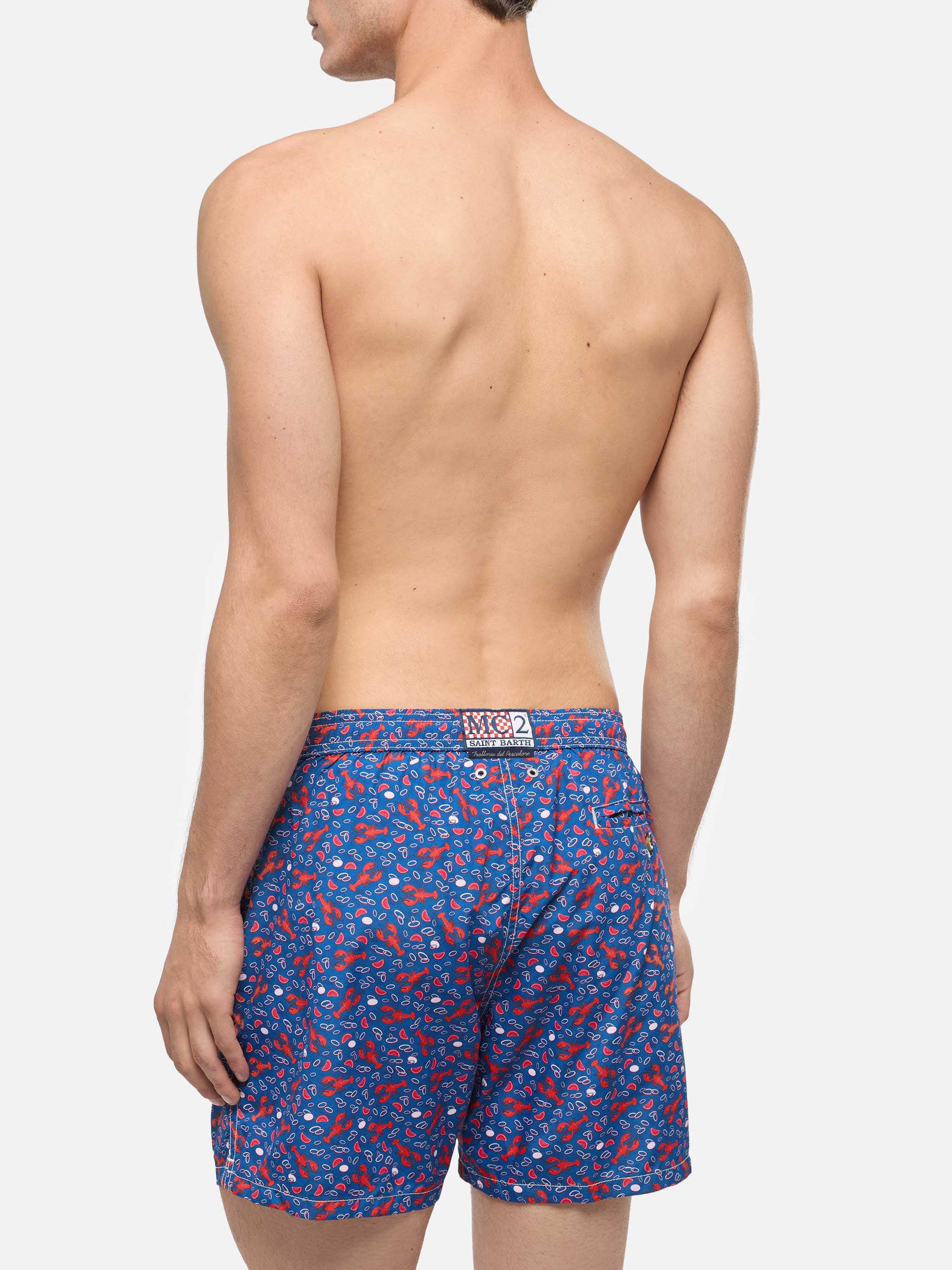 Lightweight Fabric Swim Shorts Lighting With Lobster Print | Trattoria Del Pescatore Blue Swimshort