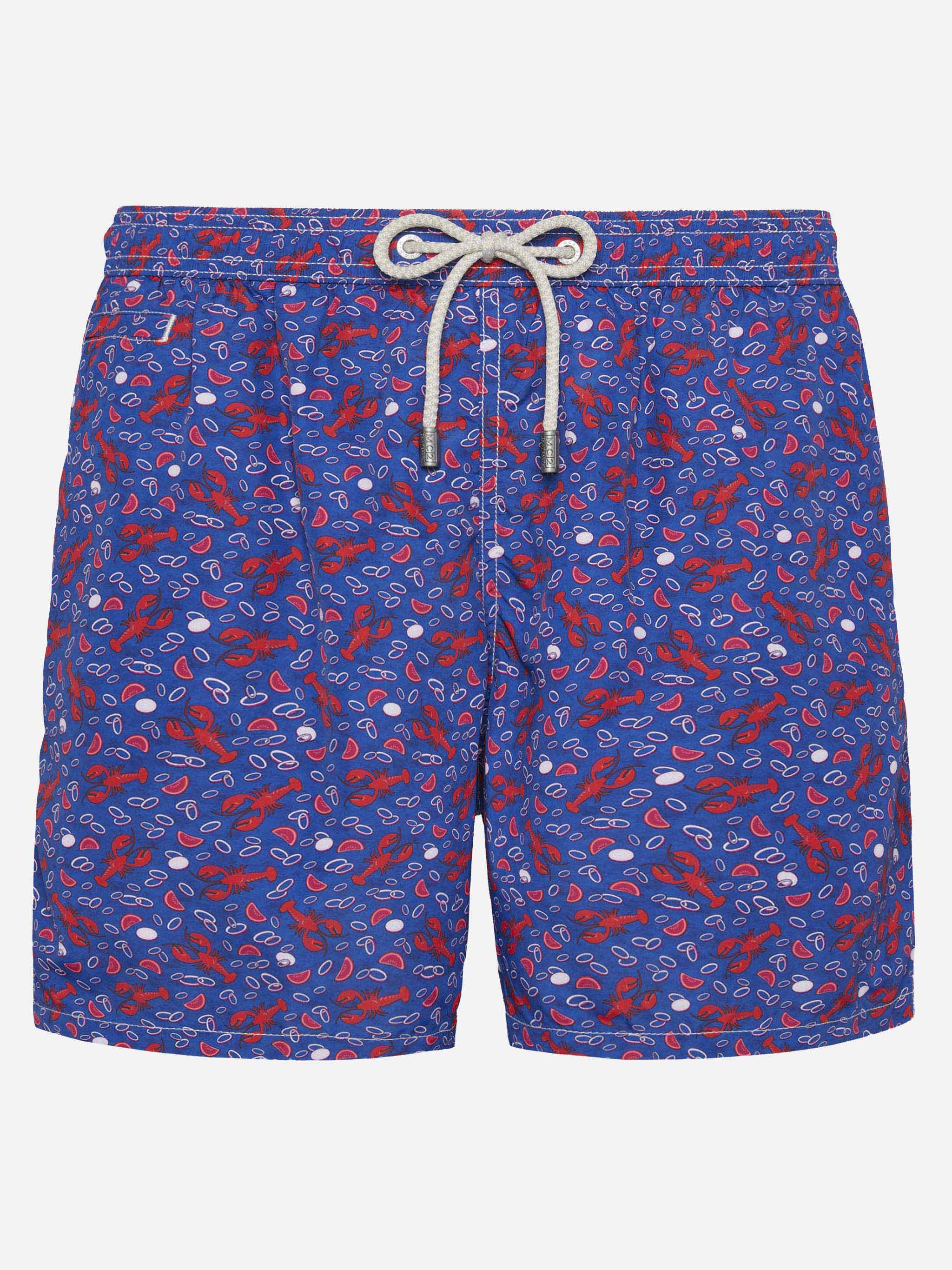 Lightweight Fabric Swim Shorts Lighting With Lobster Print | Trattoria Del Pescatore Blue Swimshort