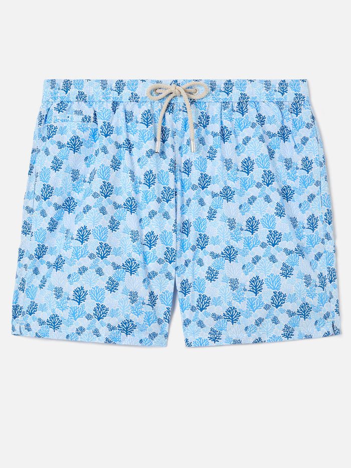 Light Blue Lighting Micro Swim Shorts With Reef All-Over Print White Swimshort