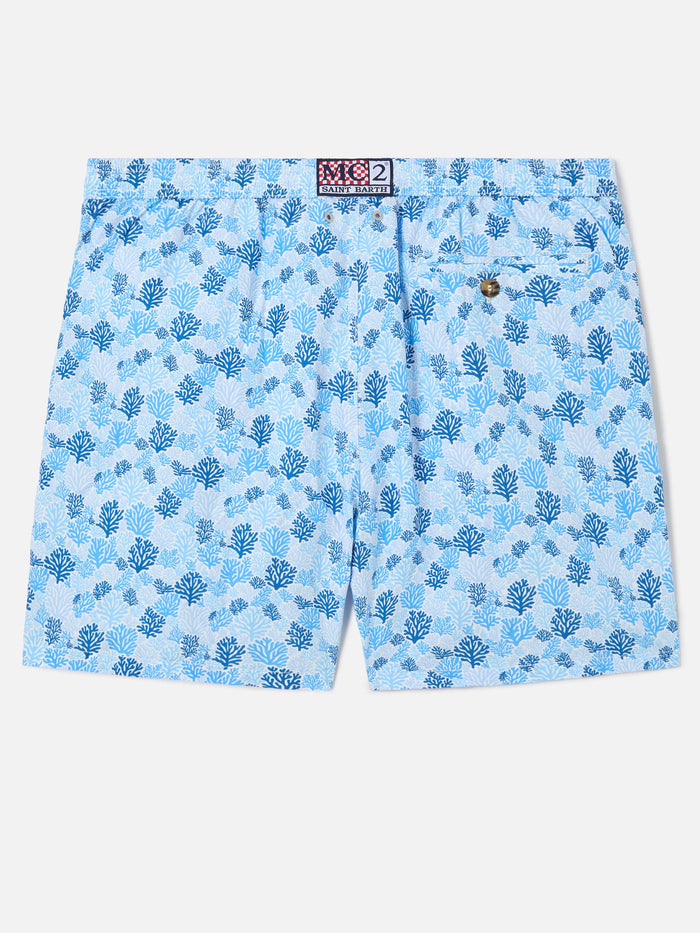 Light Blue Lighting Micro Swim Shorts With Reef All-Over Print White Swimshort