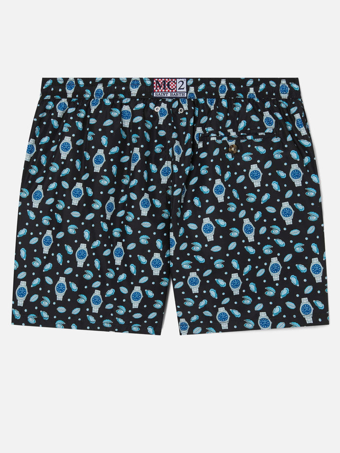 Black Lighting Micro Swim Shorts With Oysters And Watches All-Over Print Swimshort