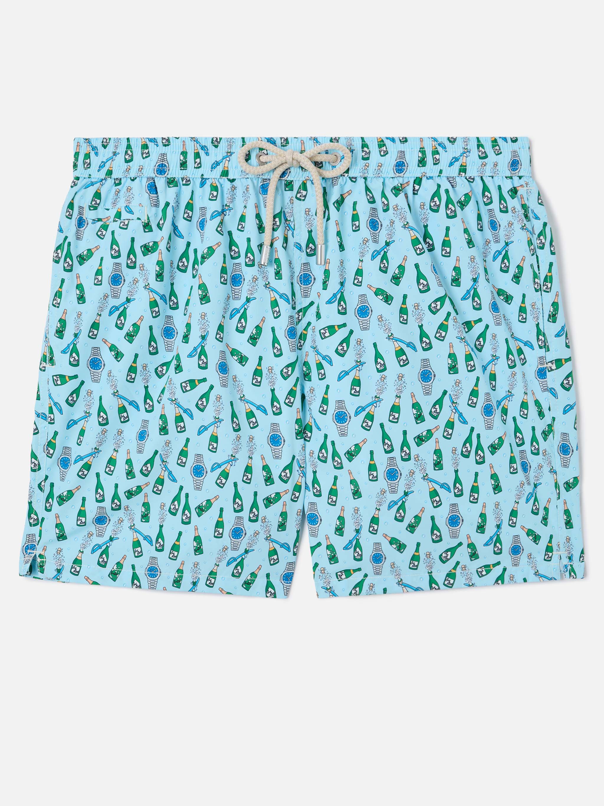 Light Blue Lighting Micro Swim Shorts With Watch Sabrage Print Swimshort