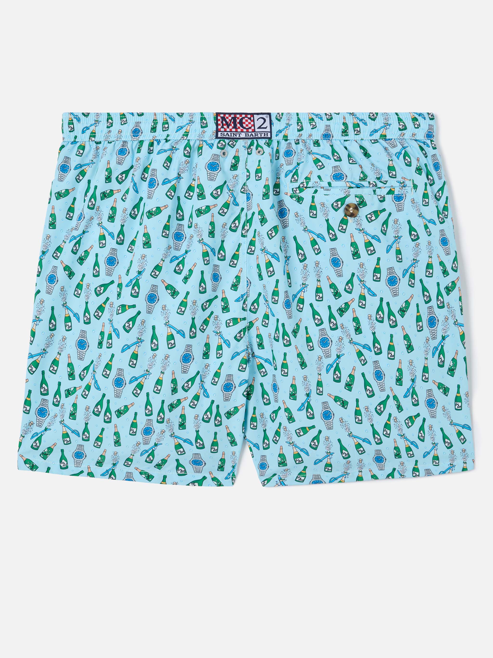 Light Blue Lighting Micro Swim Shorts With Watch Sabrage Print Swimshort
